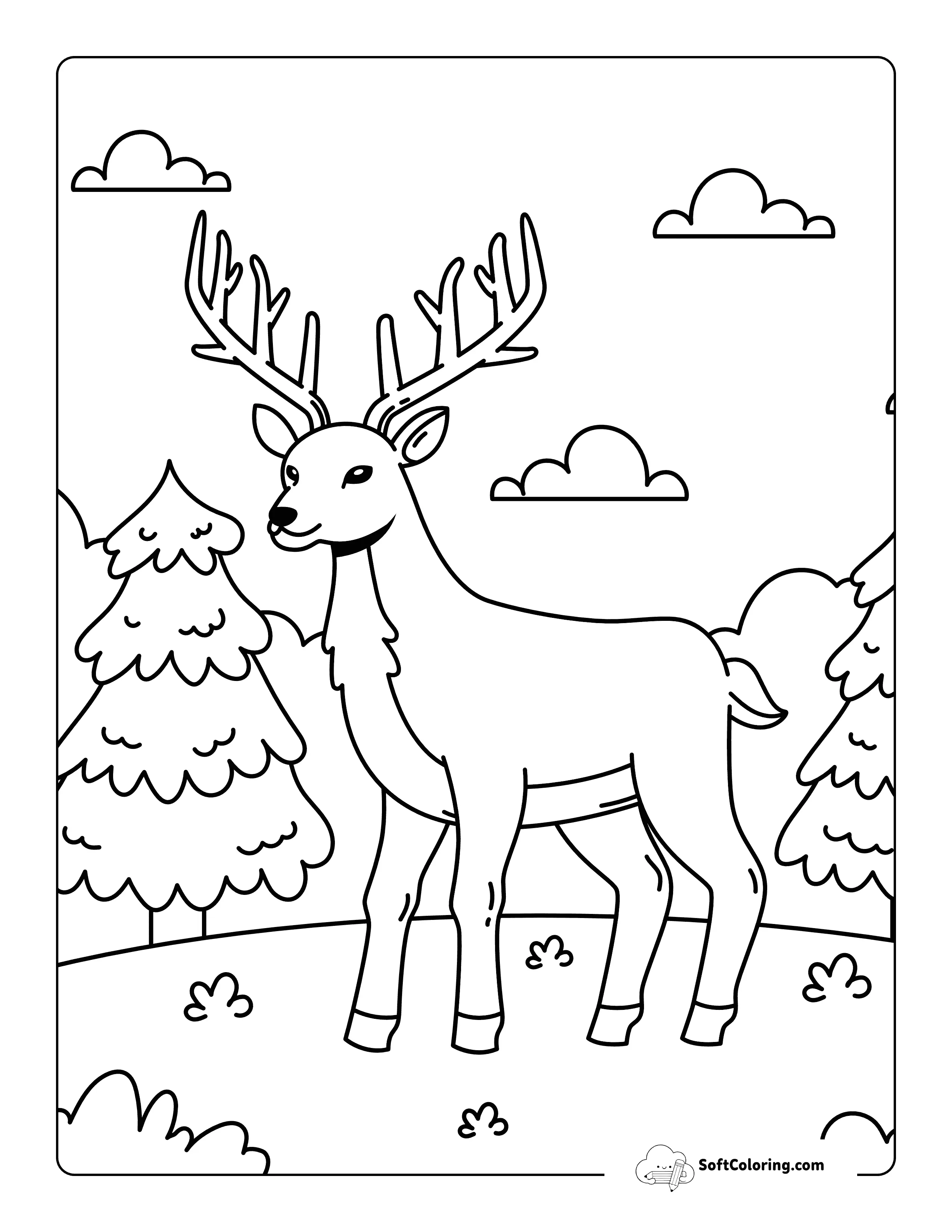 Cute Hand-Drawn Deer Coloring Sheet