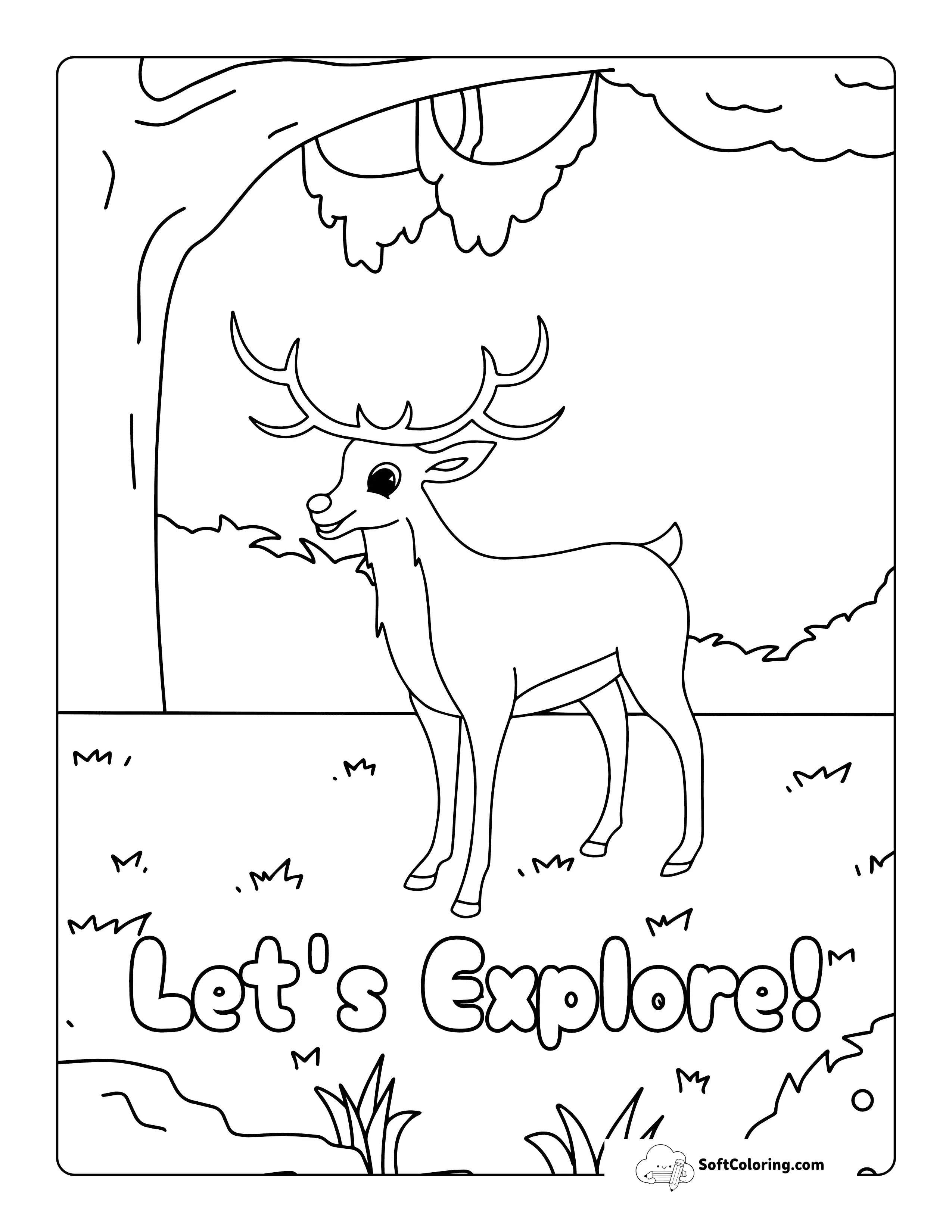 Easy Deer In The Woods Coloring Page