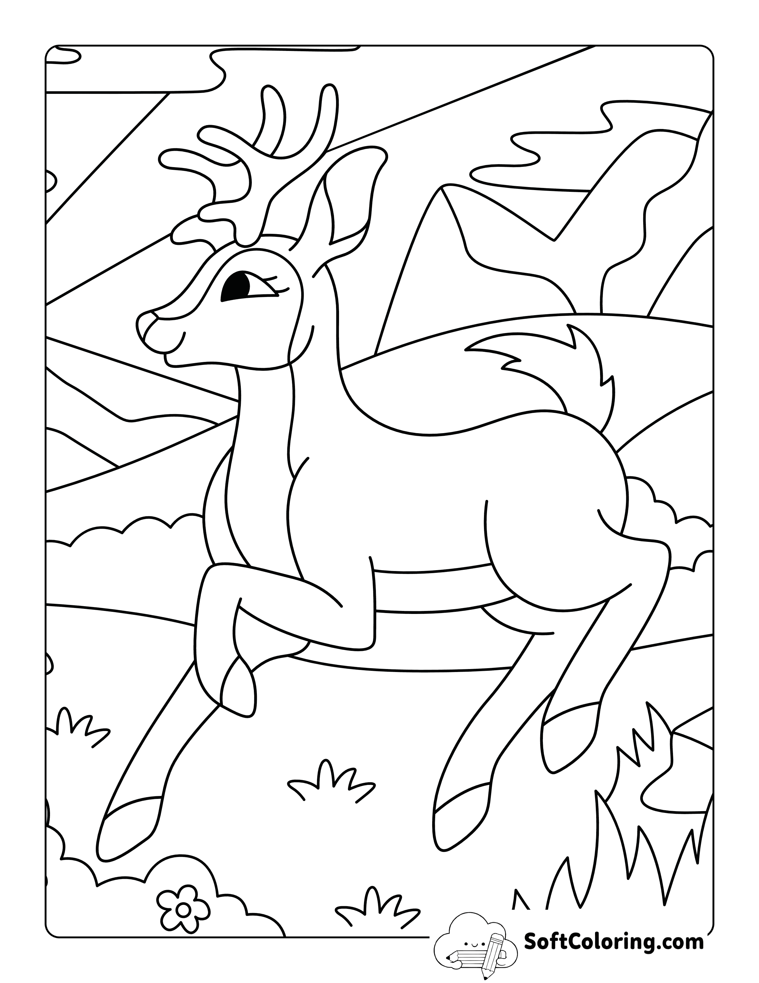 Easy Frolicking Deer Drawing to Color