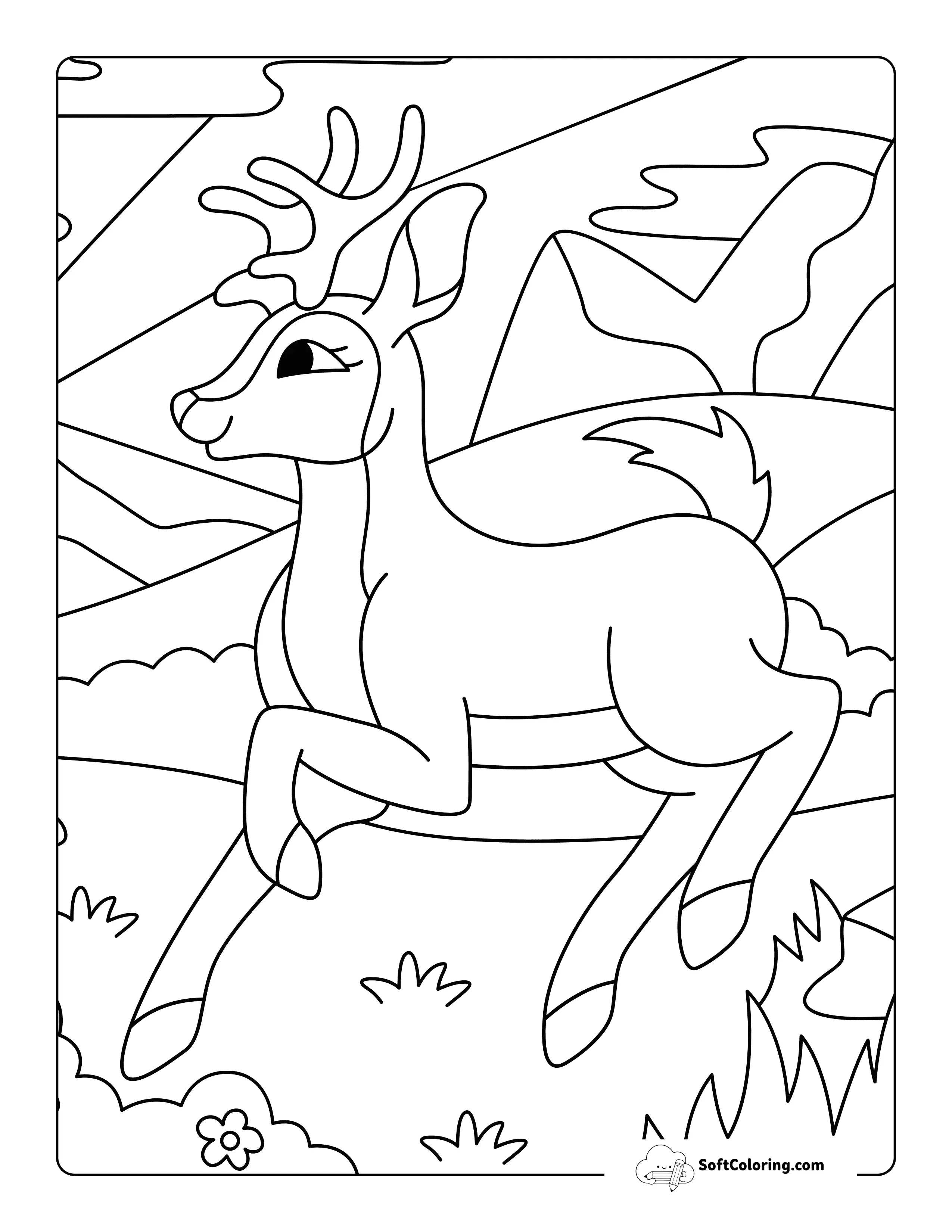 Easy Frolicking Deer Drawing To Color