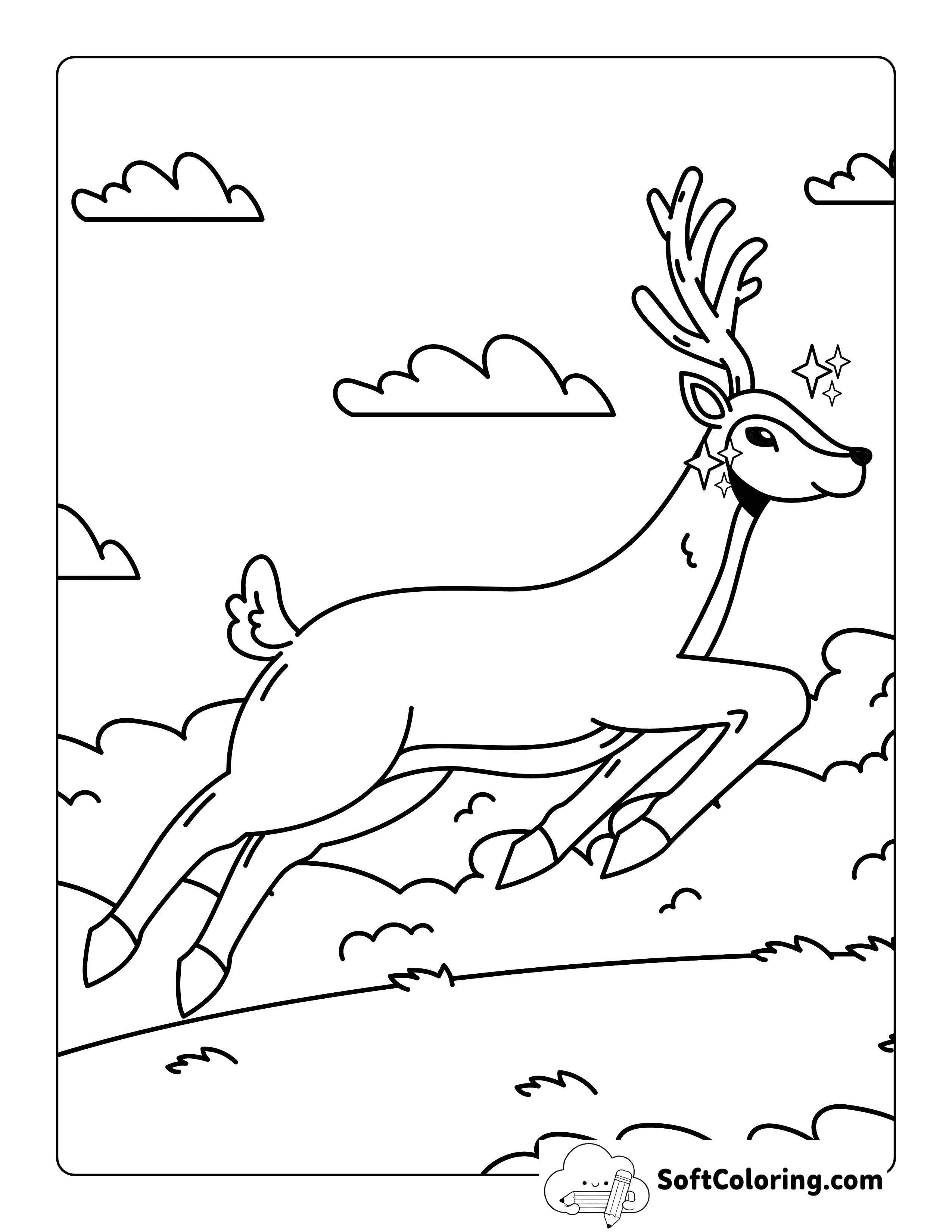 Majestic Galloping White Tailed Deer Coloring Page