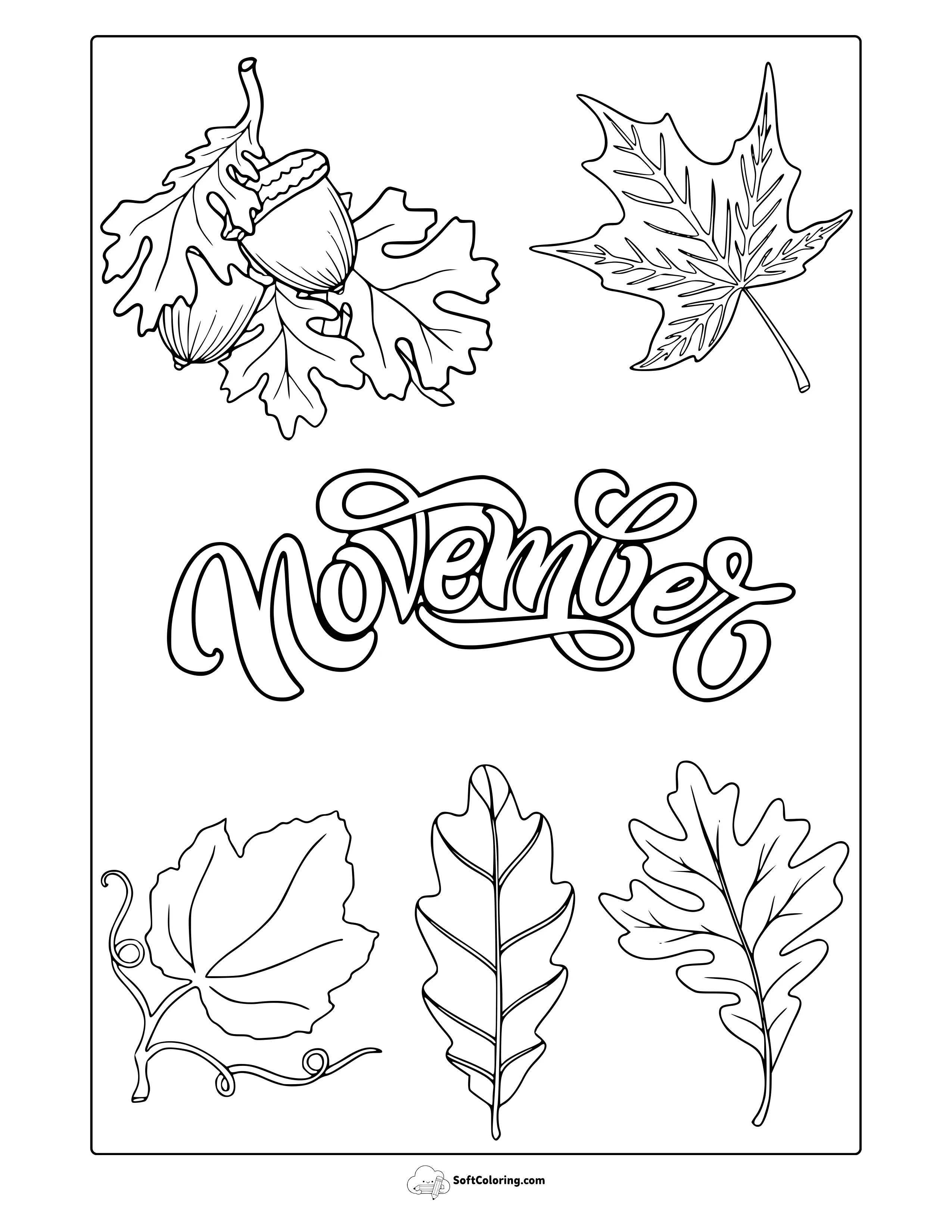 Detailed November Leaves Coloring Page