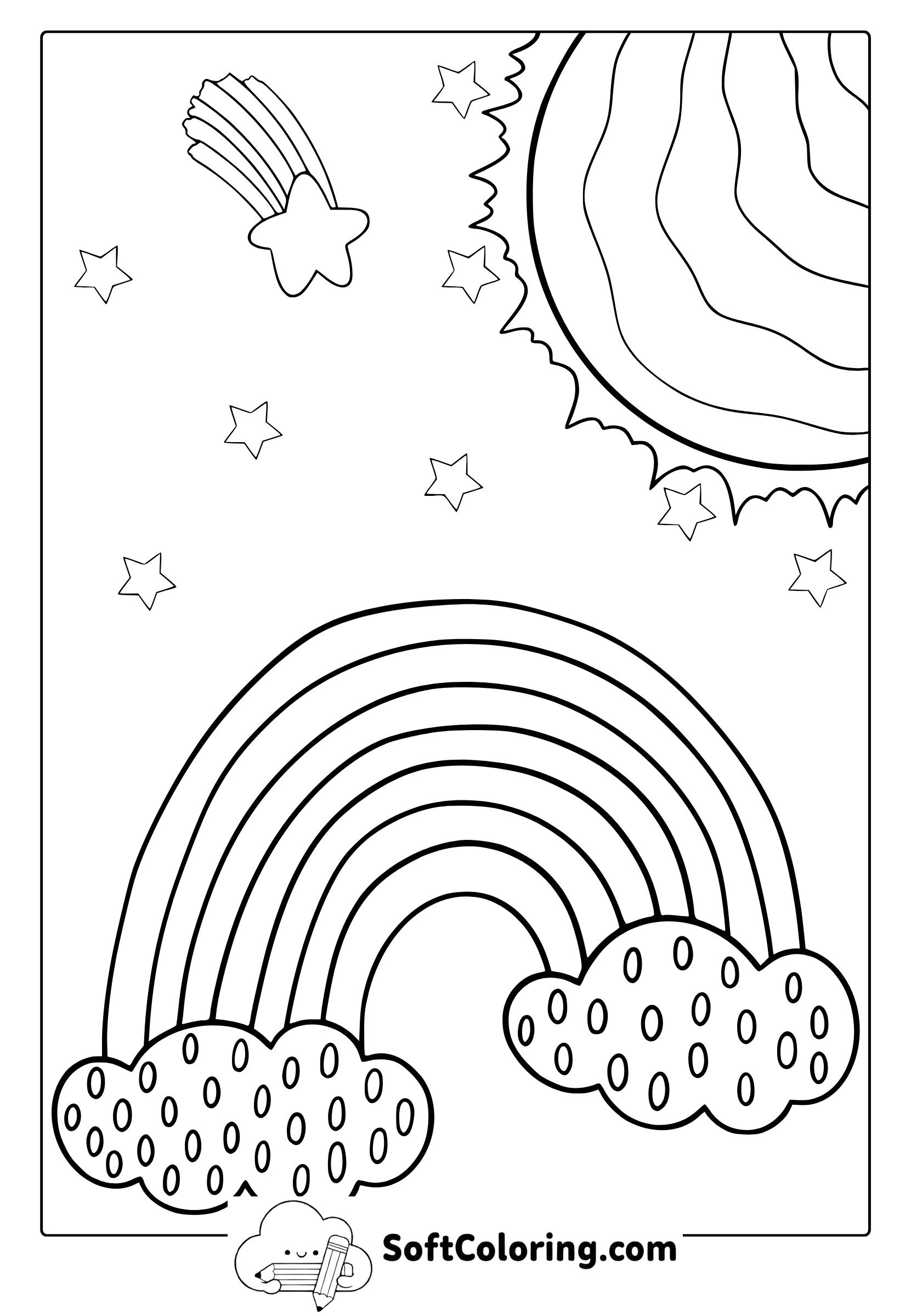 detailed sun with rainbow coloring page