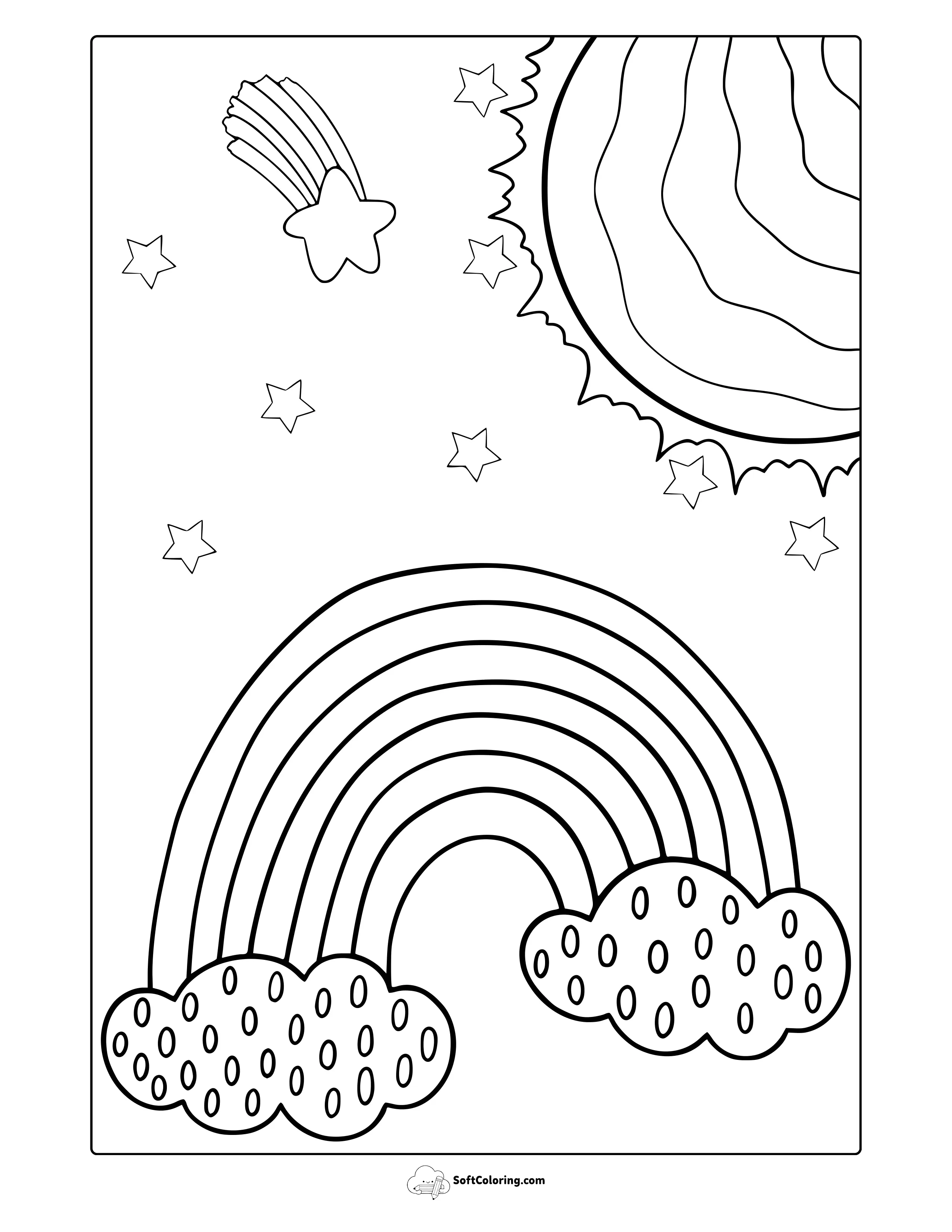 Detailed Sun With Rainbow Coloring Page