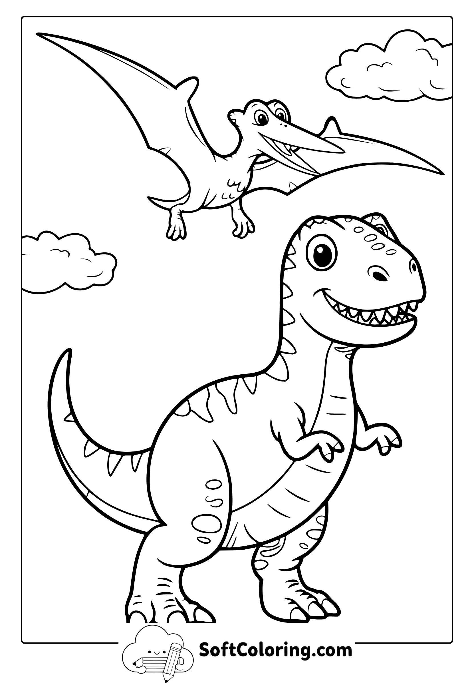 dinosaur and pterodactyl coloring page
