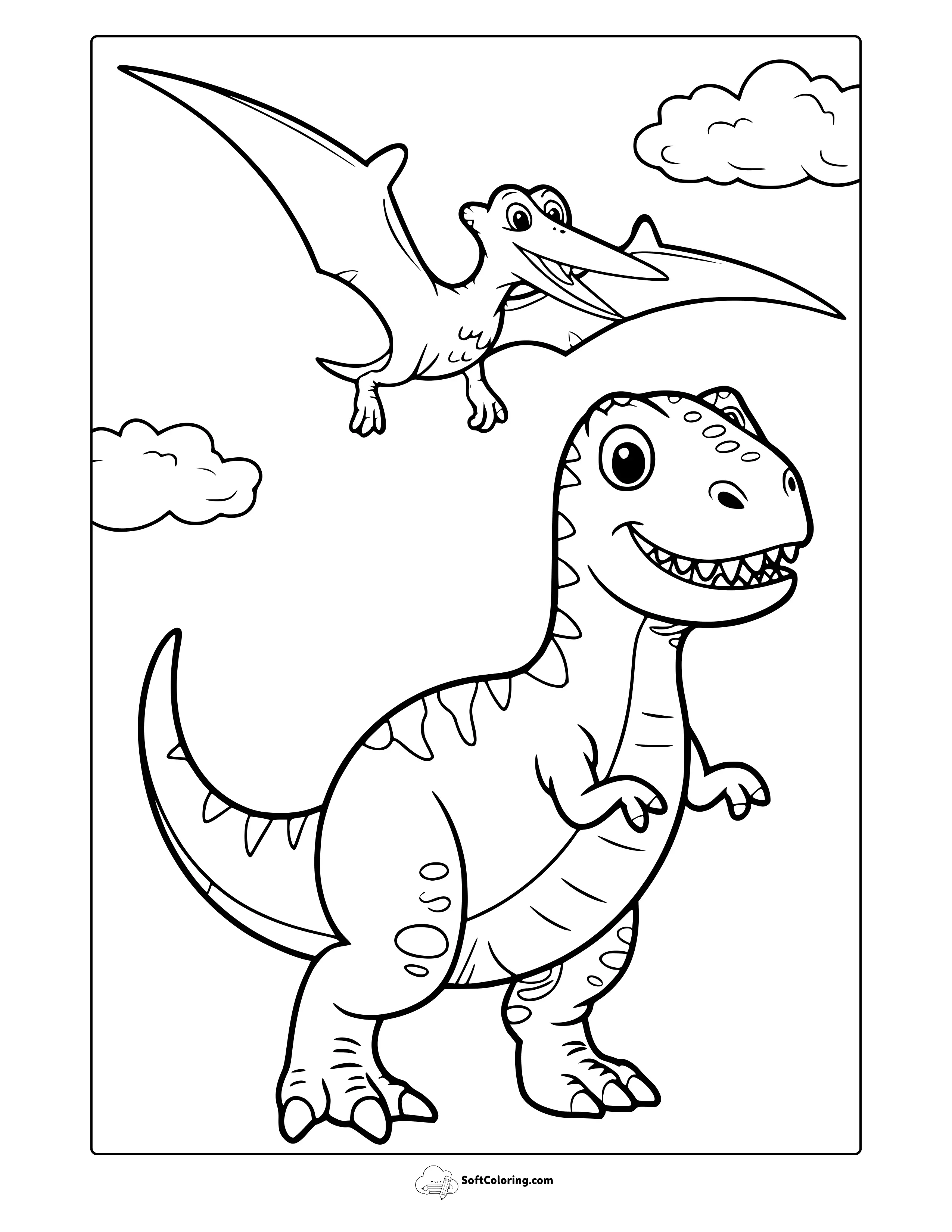 Dinosaur And Pterodactyl Coloring Page