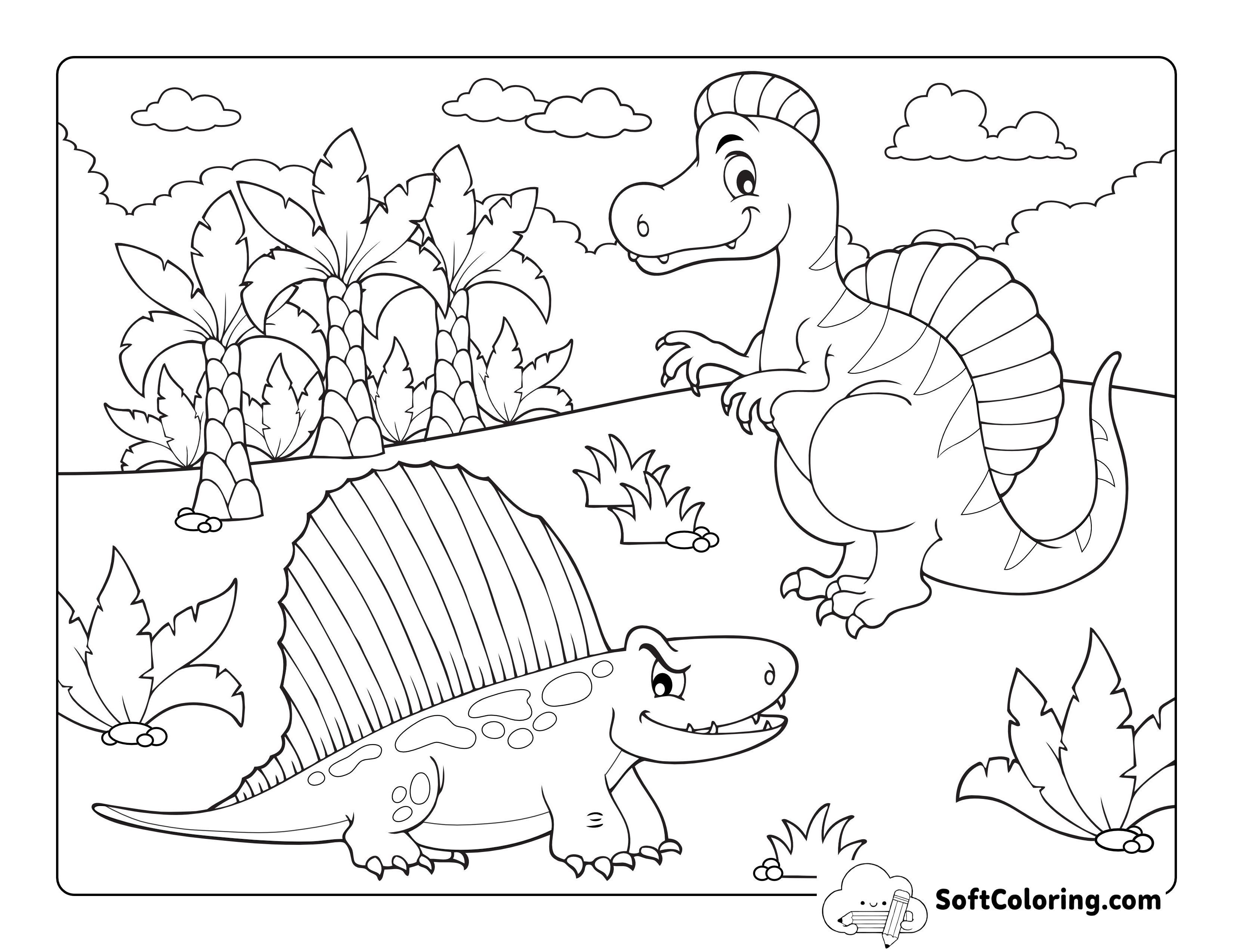 Dimetrodon & Spinosaurus Coloring Sheet
