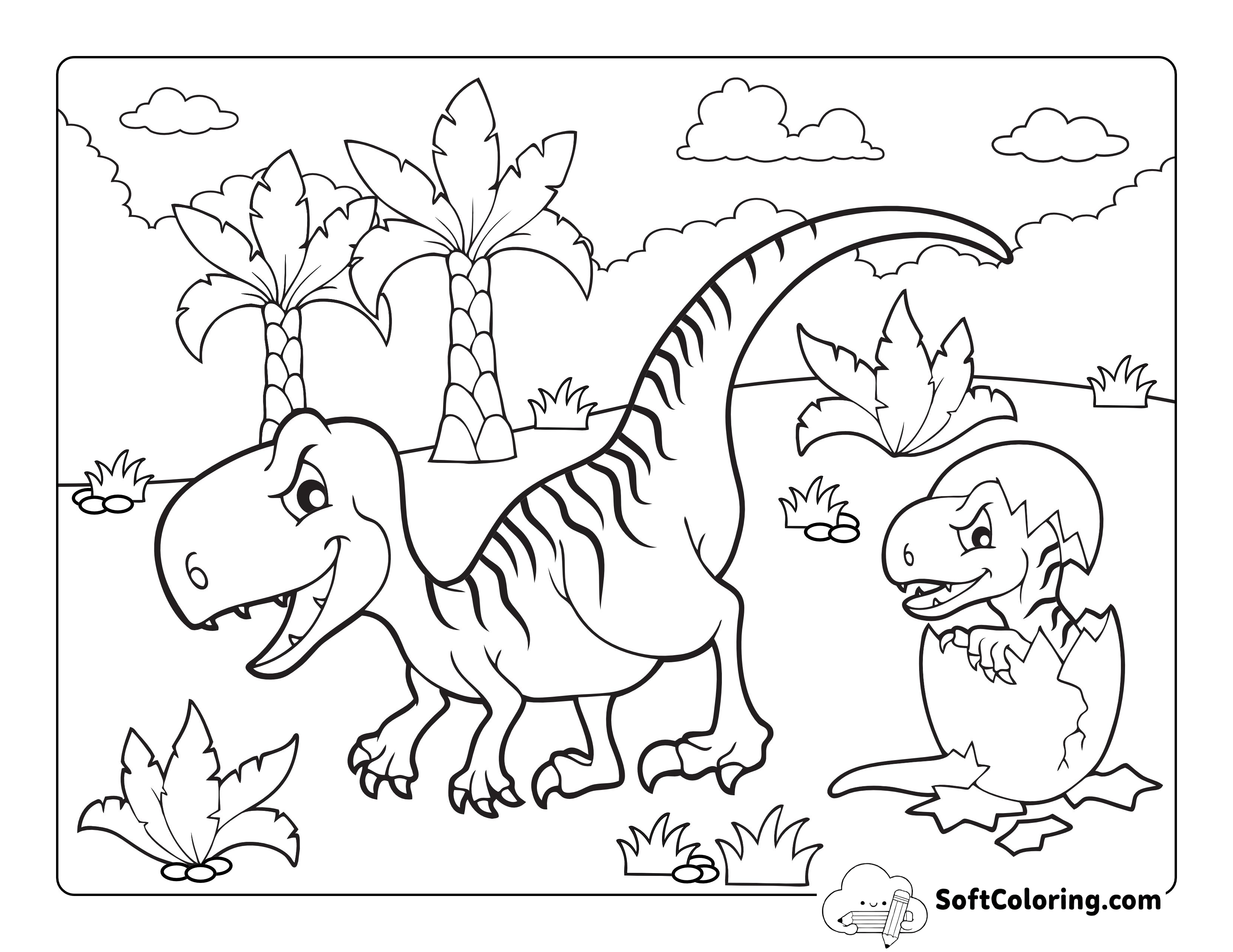 Dinosaur with Hatching Egg Coloring Sheet