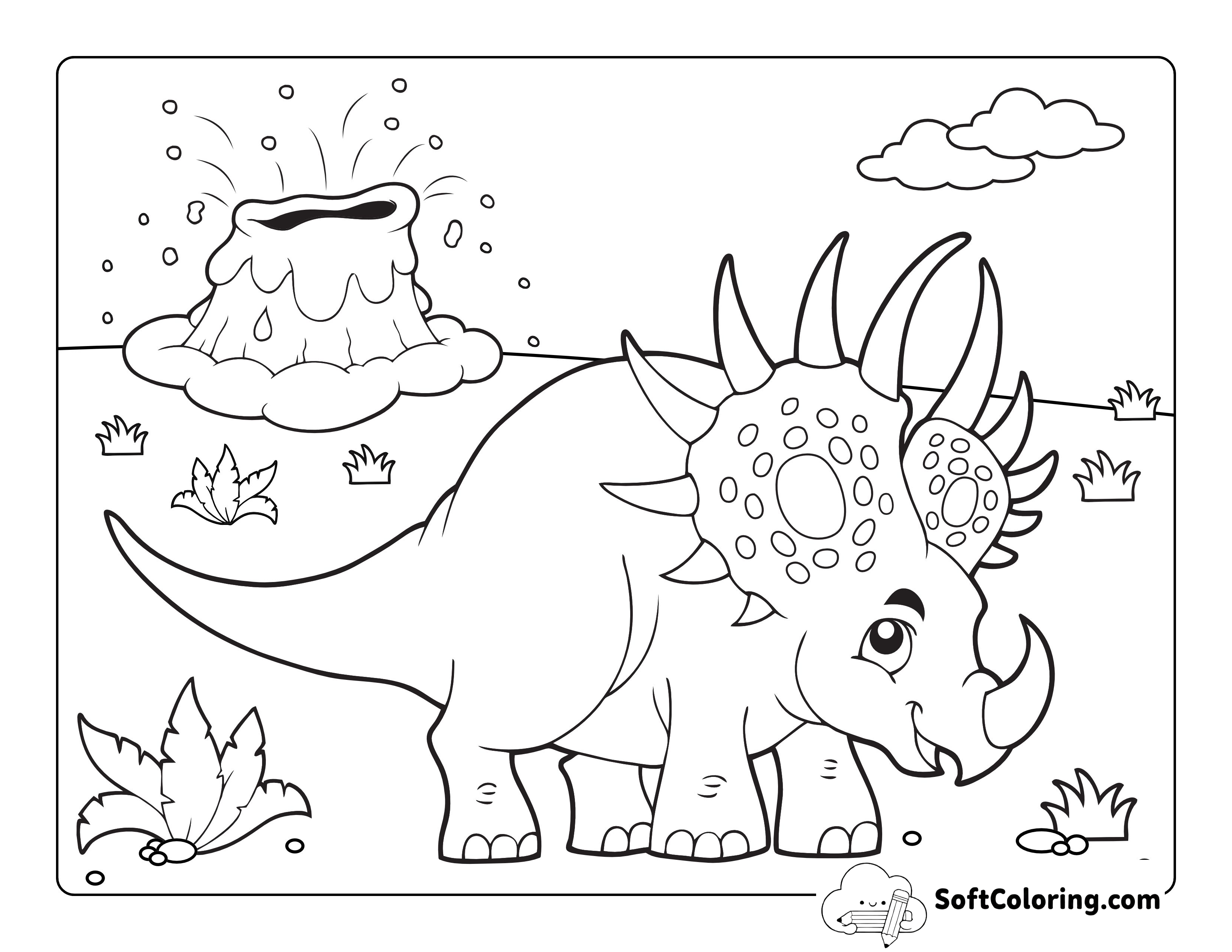 Styracosaurus & Erupting Volcano Coloring Page