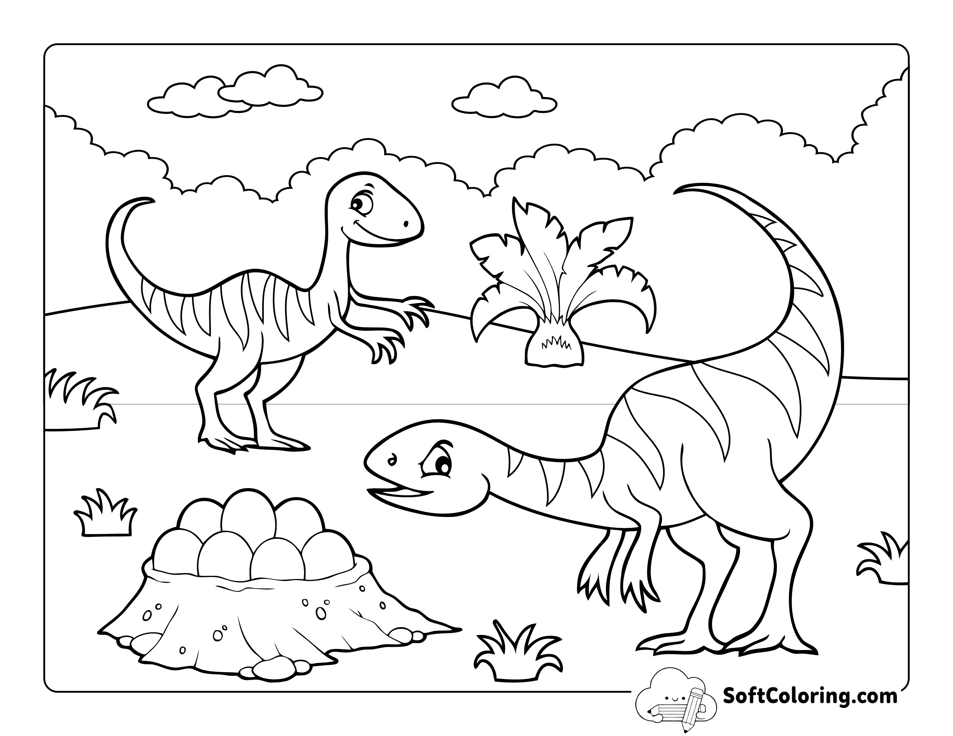 Theropods with Eggs Coloring Sheet