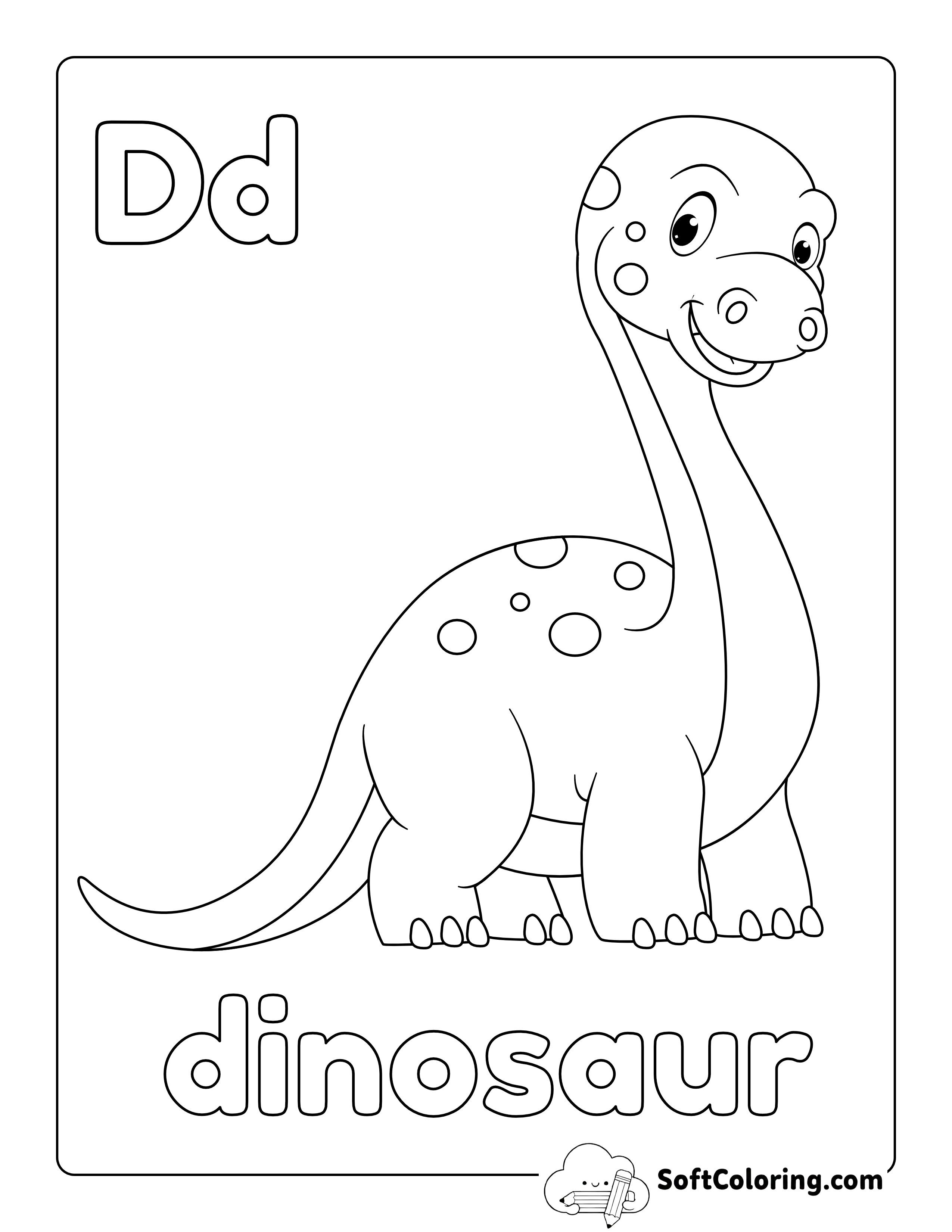 Cute Dinosaur Coloring Page for Toddlers - Easy