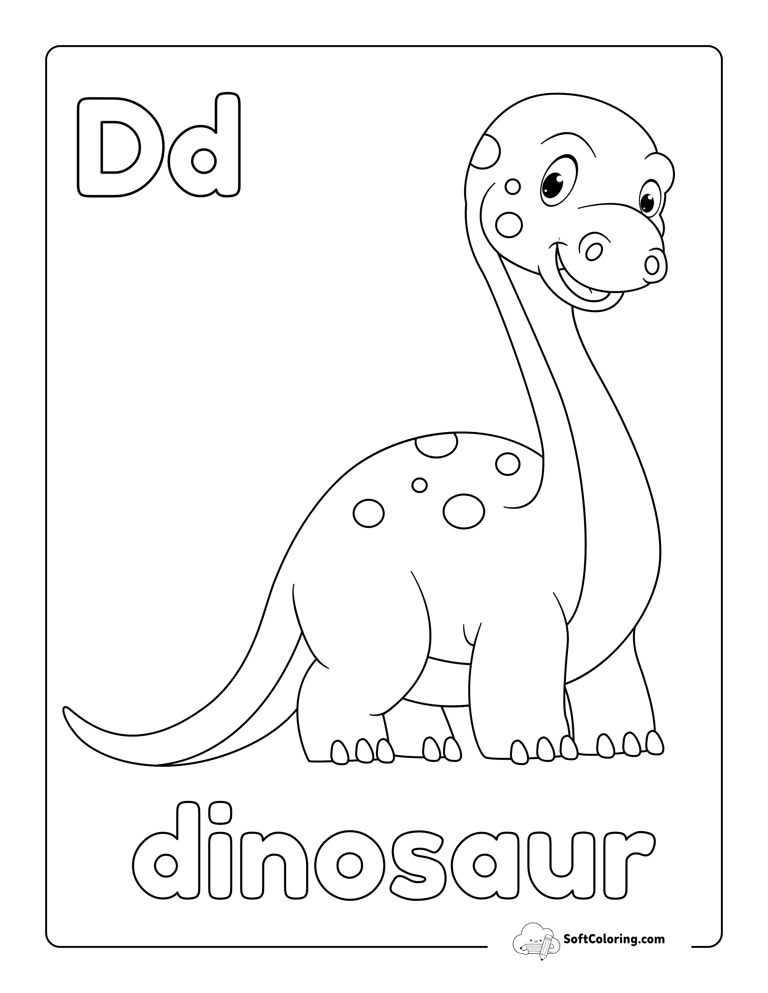 Cute Dinosaur Coloring Page For Toddlers - Easy