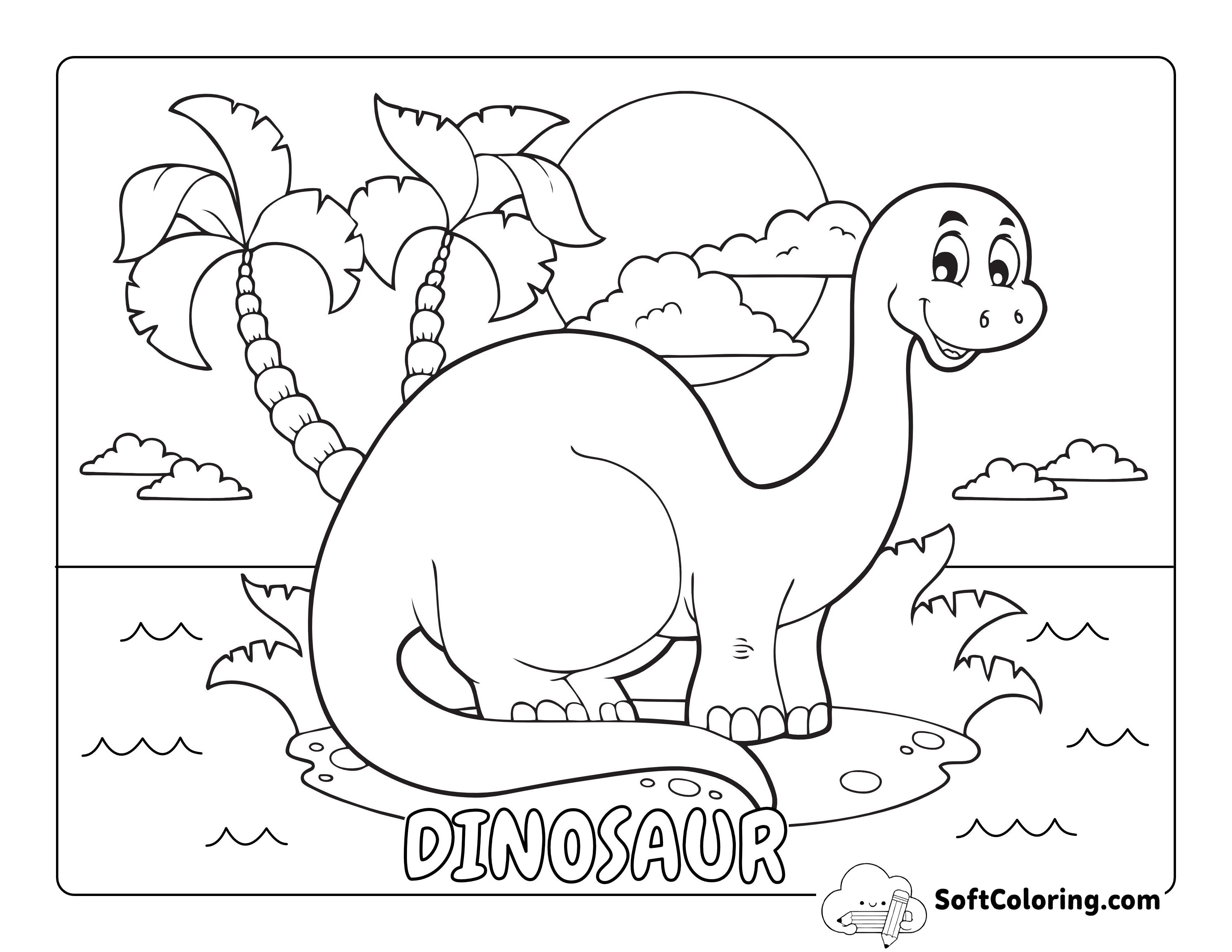 Cute Dinosaur Coloring Page for Preschoolers