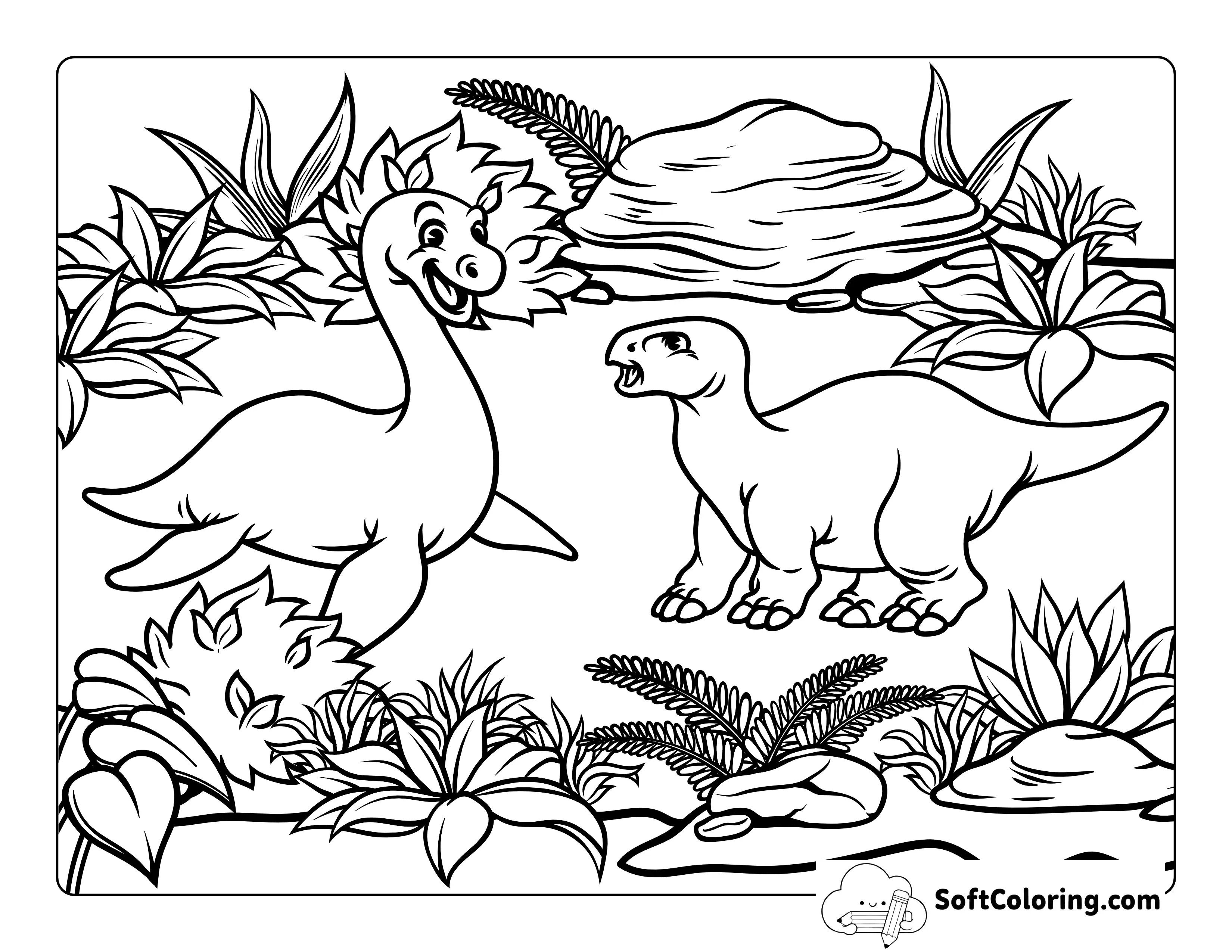 Dinosaur Surrounded By Ferns To Color