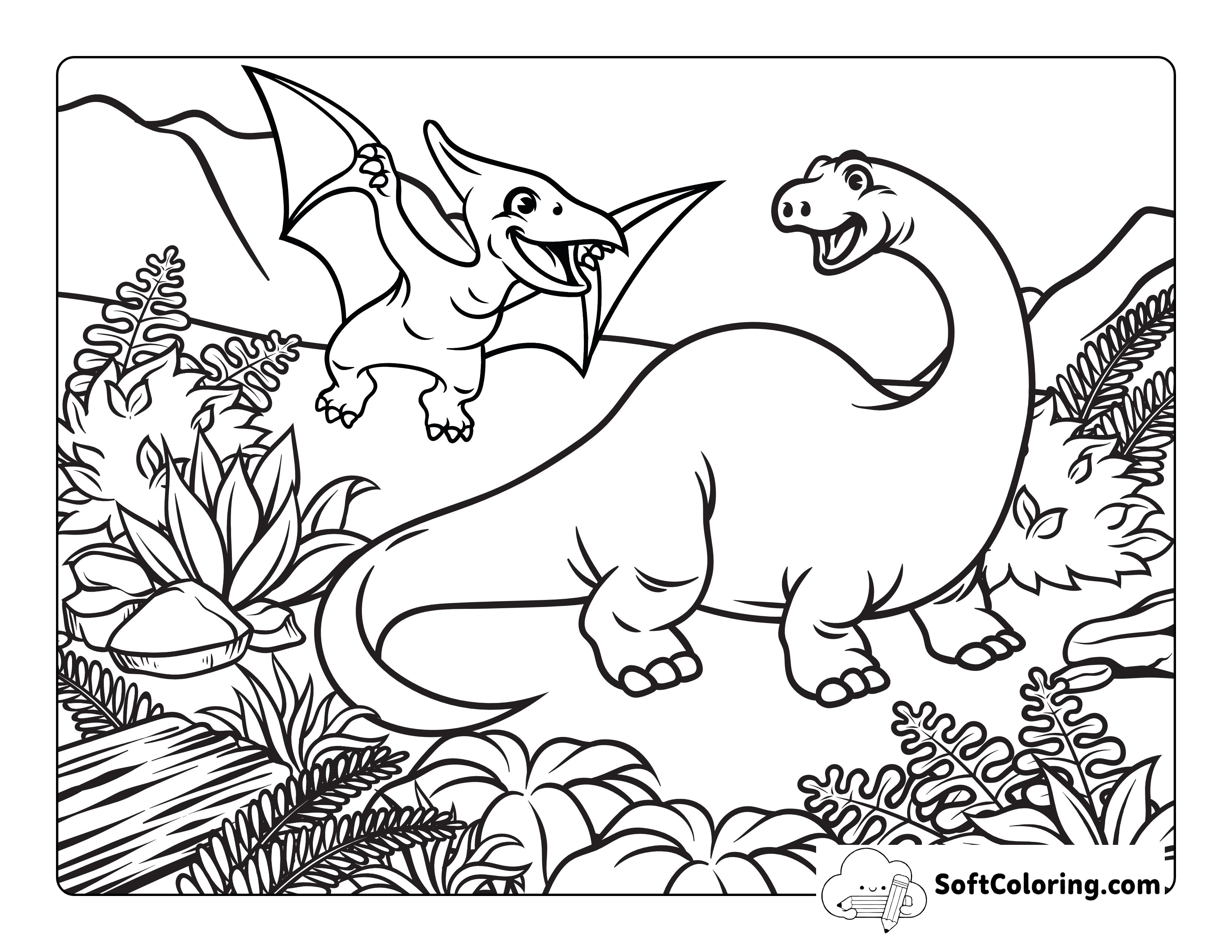 Dinosaurs and Ferns Coloring Page