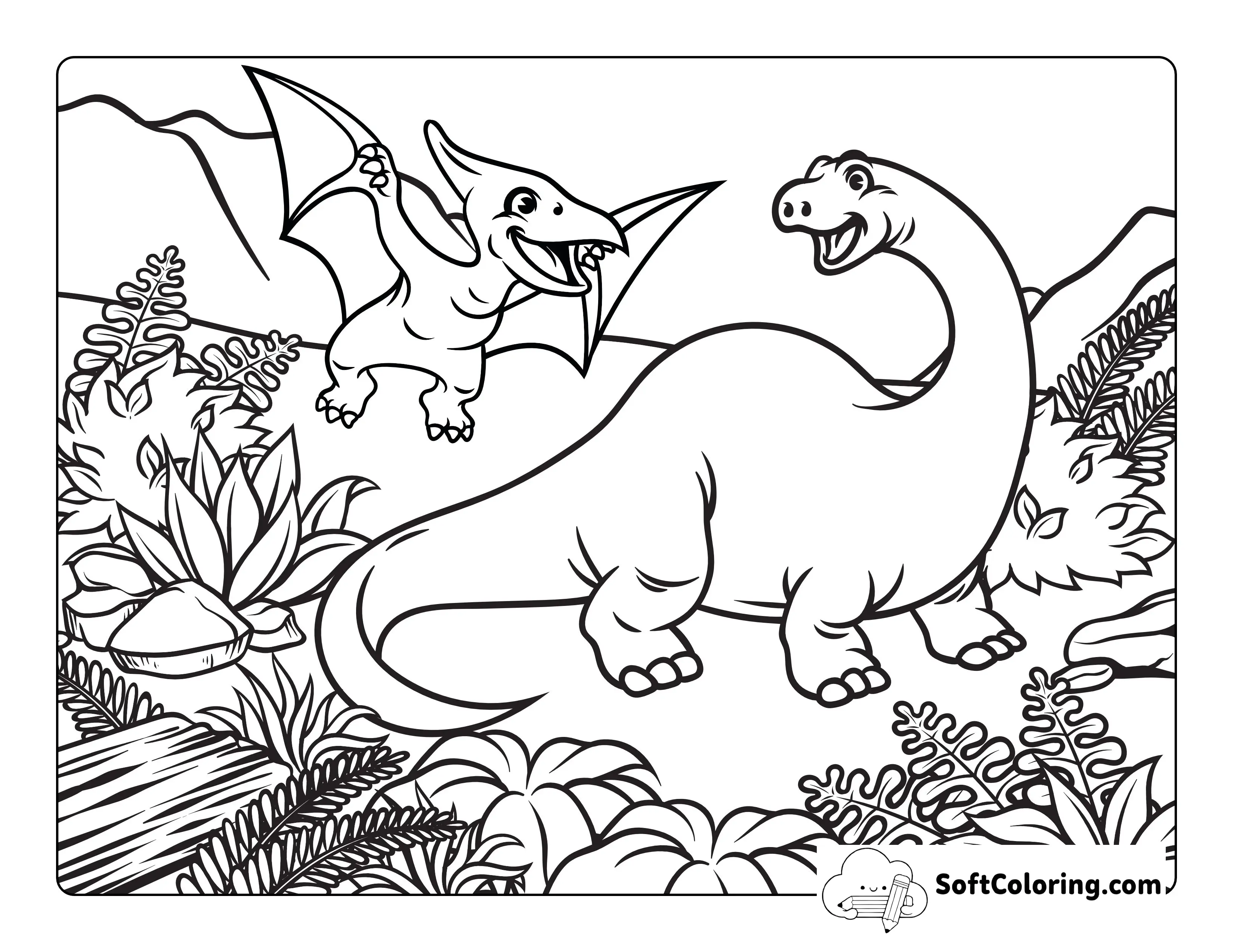Dinosaurs And Ferns Coloring Page