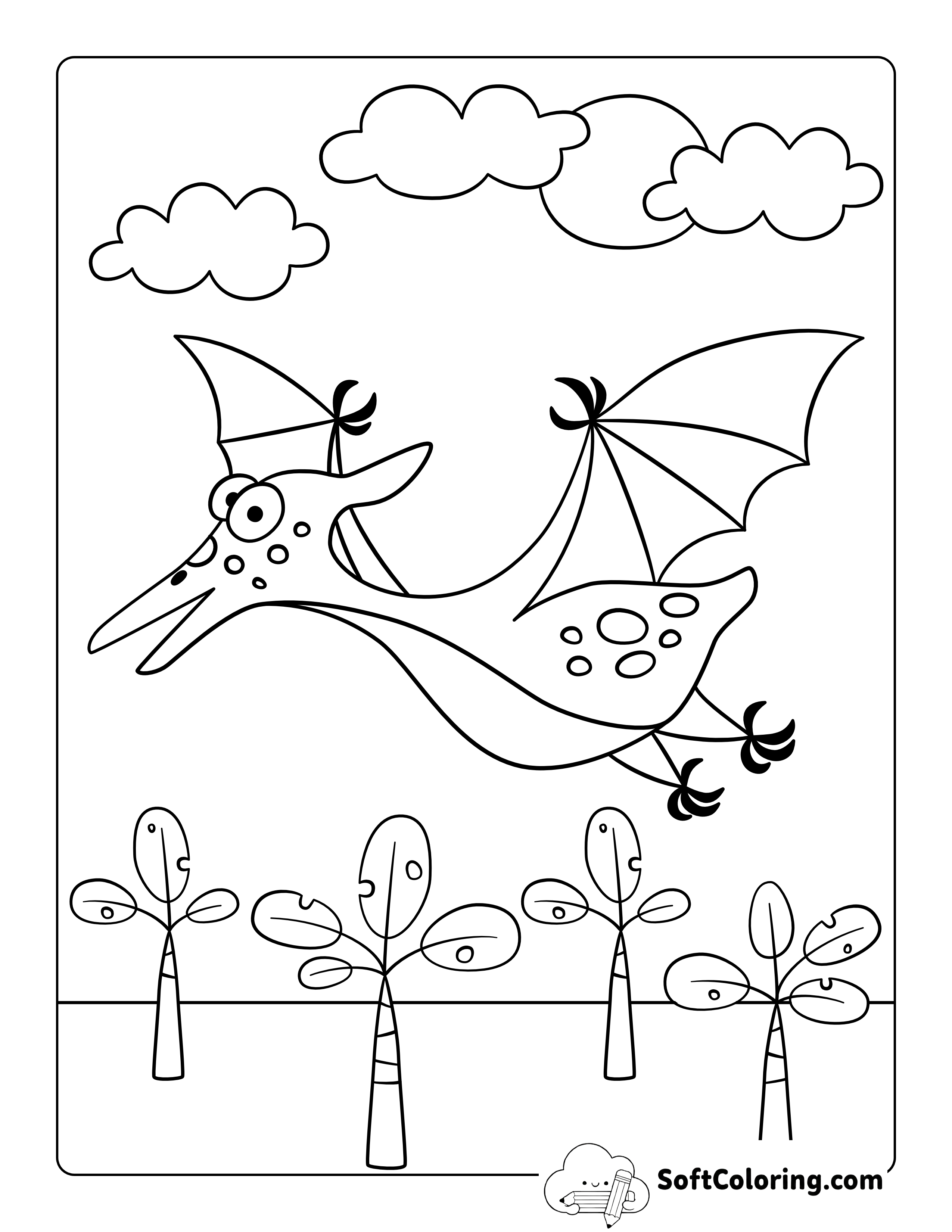 Cute Flying Dinosaur For Preschoolers to Color