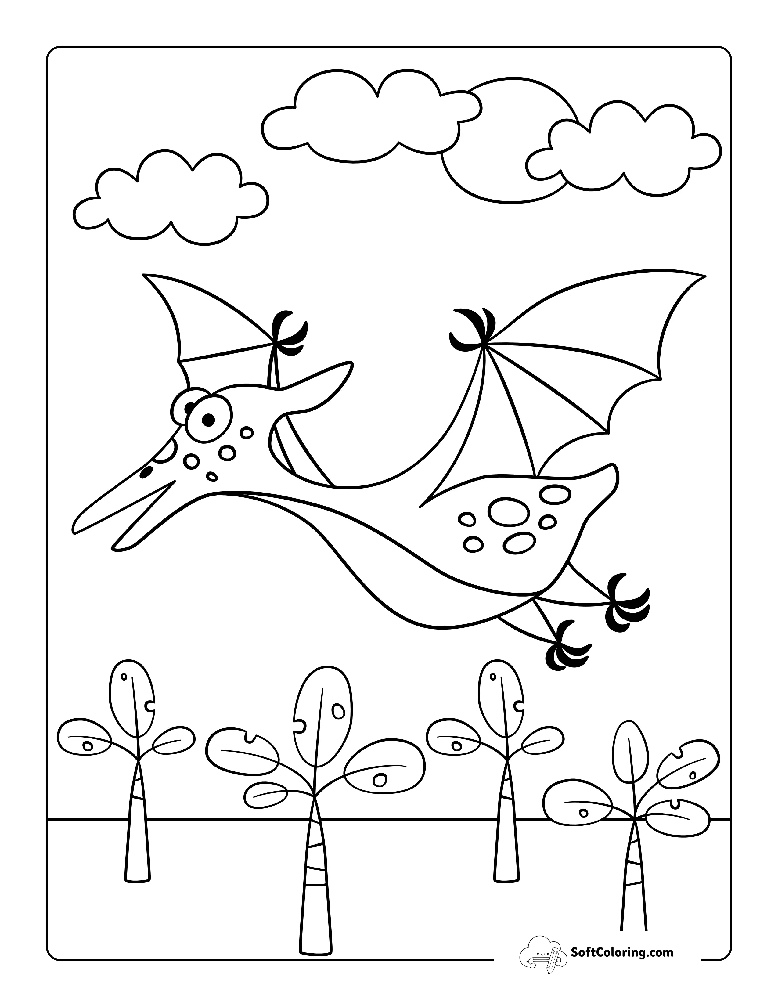 Cute Flying Dinosaur For Preschoolers To Color