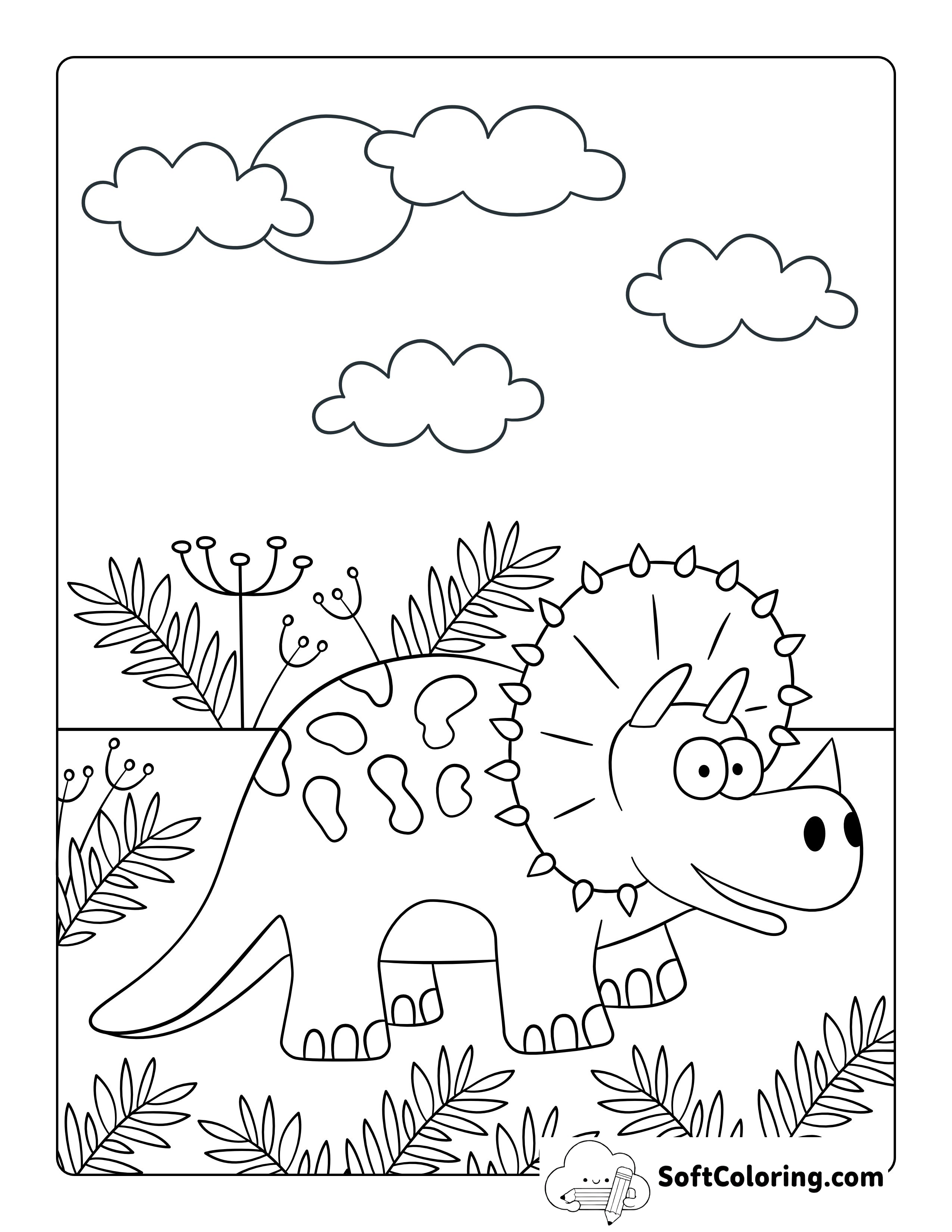Triceratops Dinosaur Coloring Page for Preschoolers