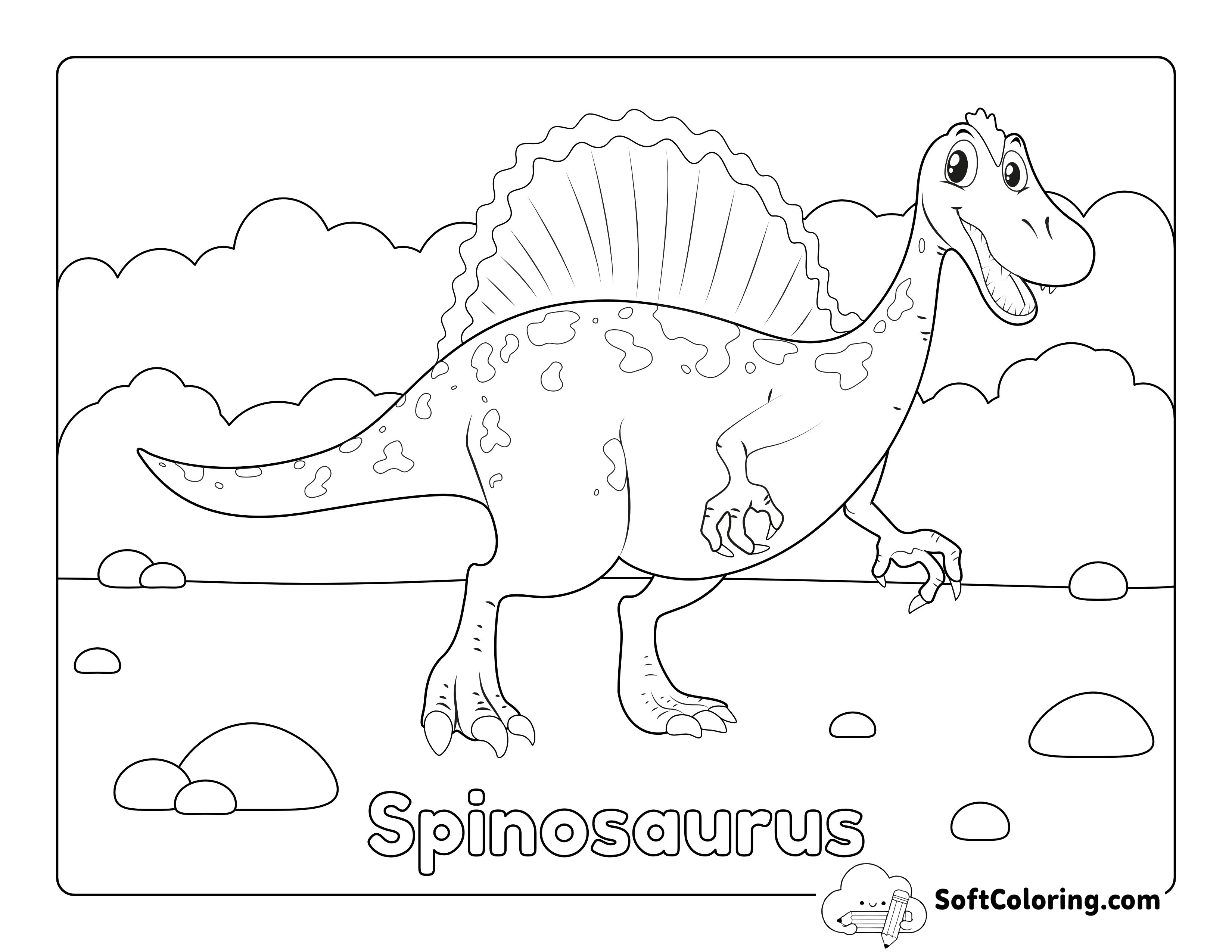 Friendly Dinosaur with Sail to Color