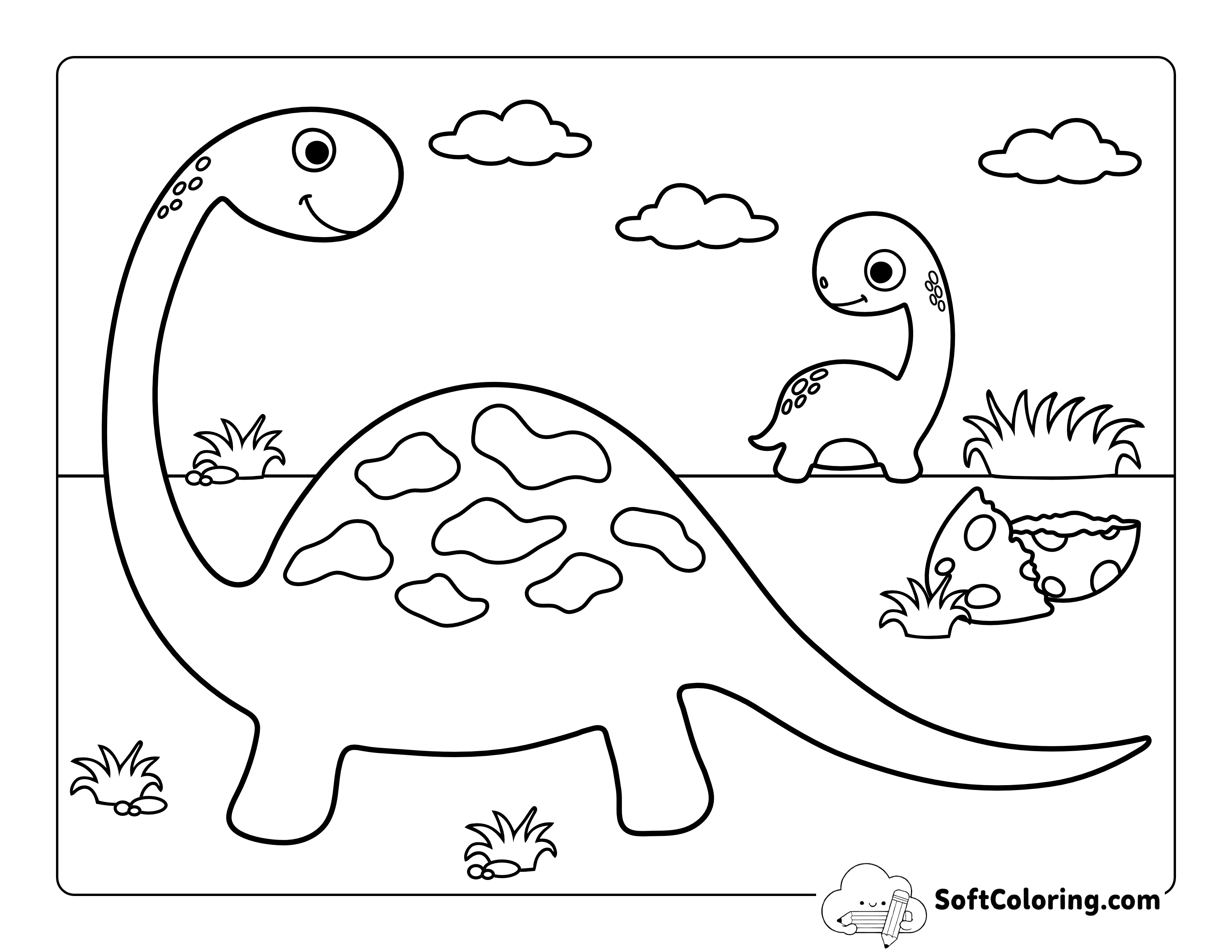 Mom and Baby Dinosaur Coloring Page for Toddlers