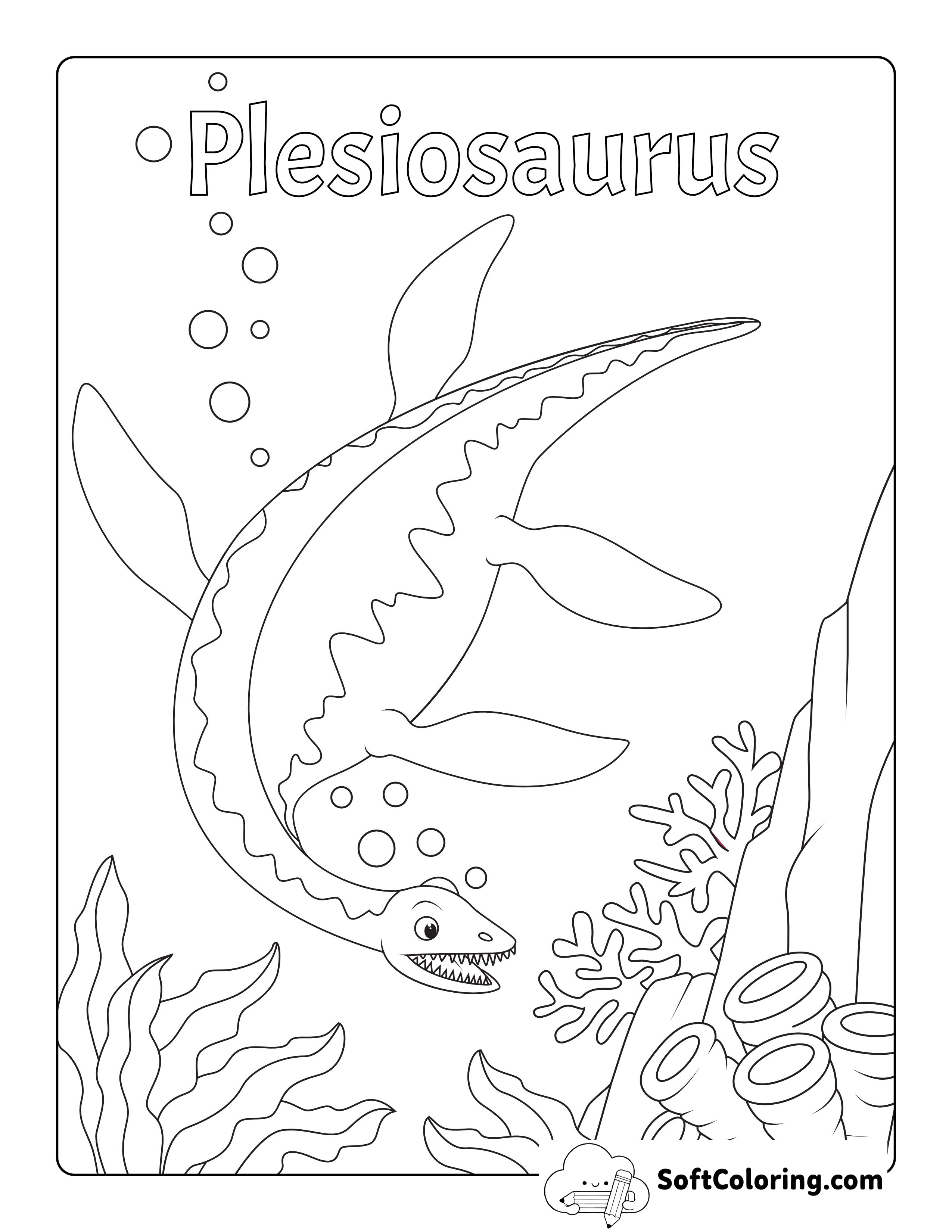 Swimming Plesiosaurus Dinosaur Coloring Page