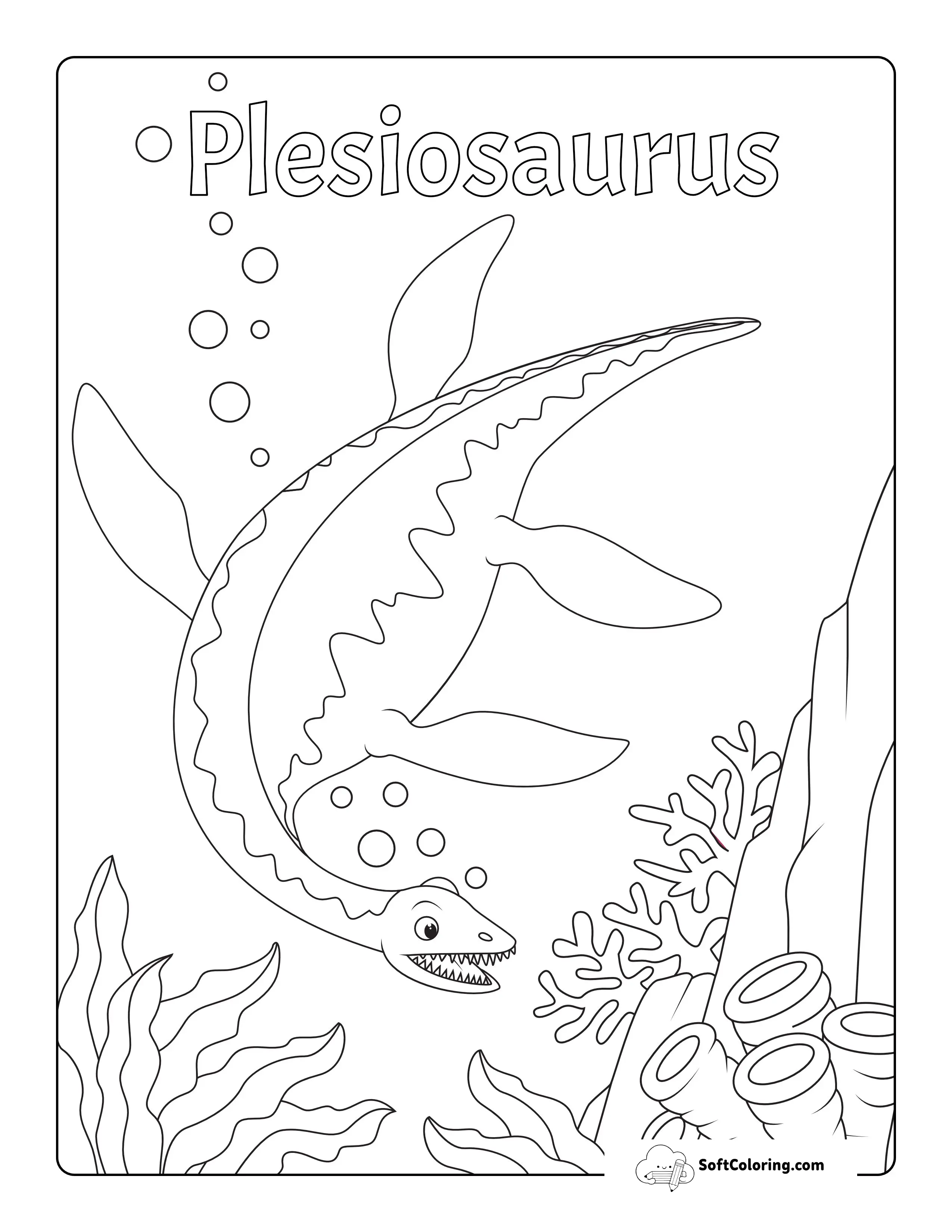 Swimming Plesiosaurus Dinosaur Coloring Page