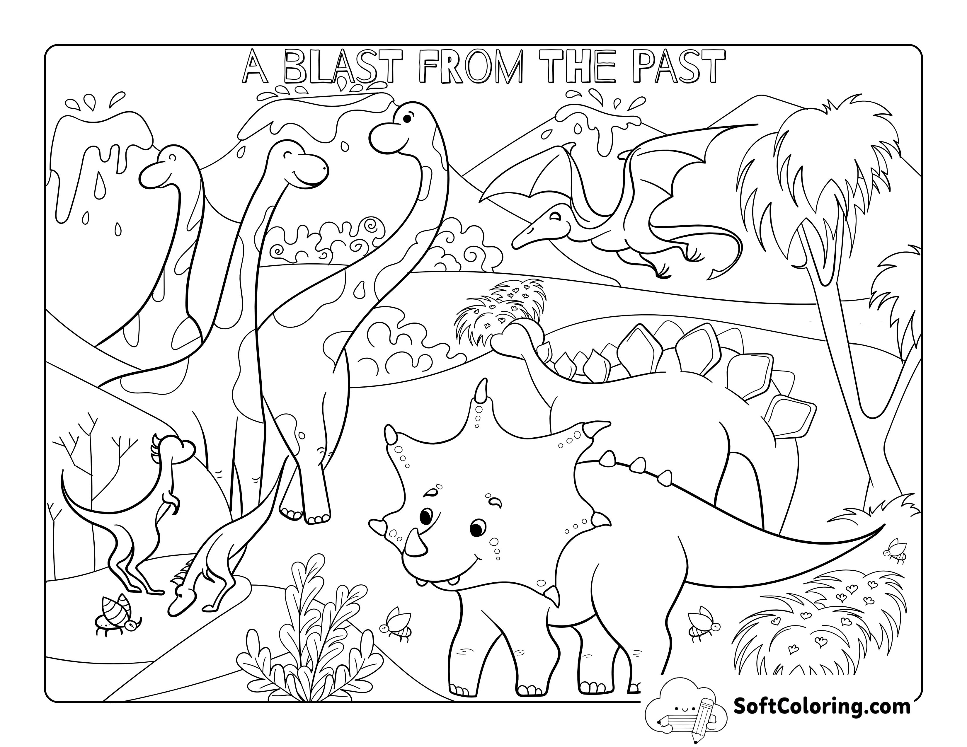 Prehistoric Jurassic Scene to Color
