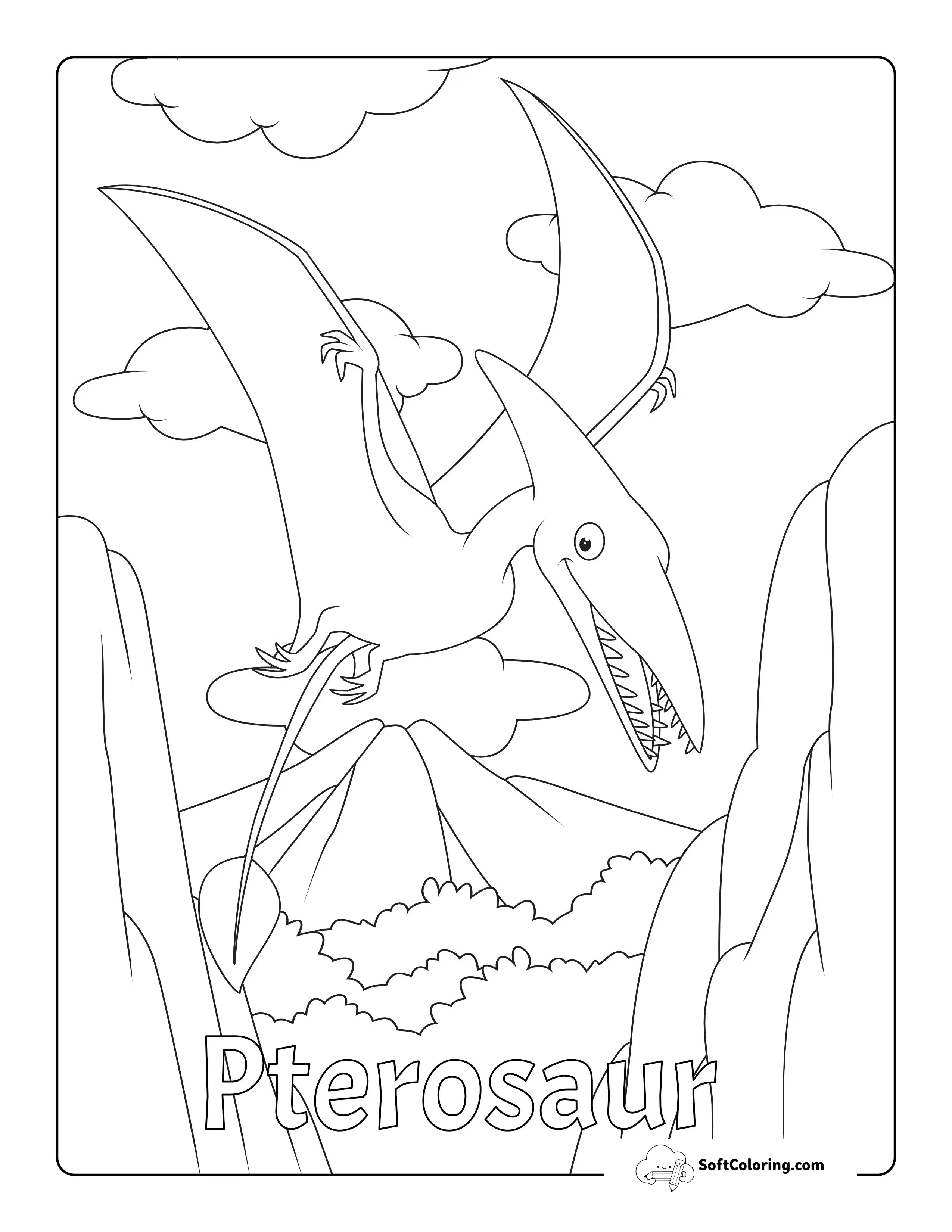 Flying Pterosaur Dinosaur Coloring Page