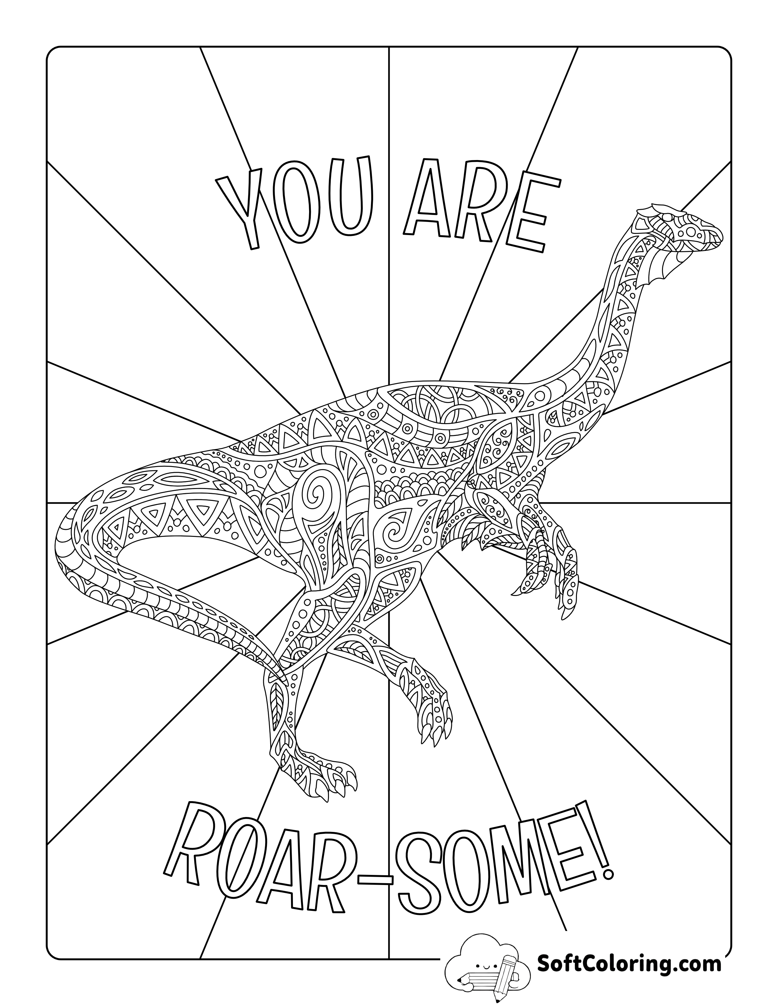 Patterned Dinosaur Doodle for Adults to Color