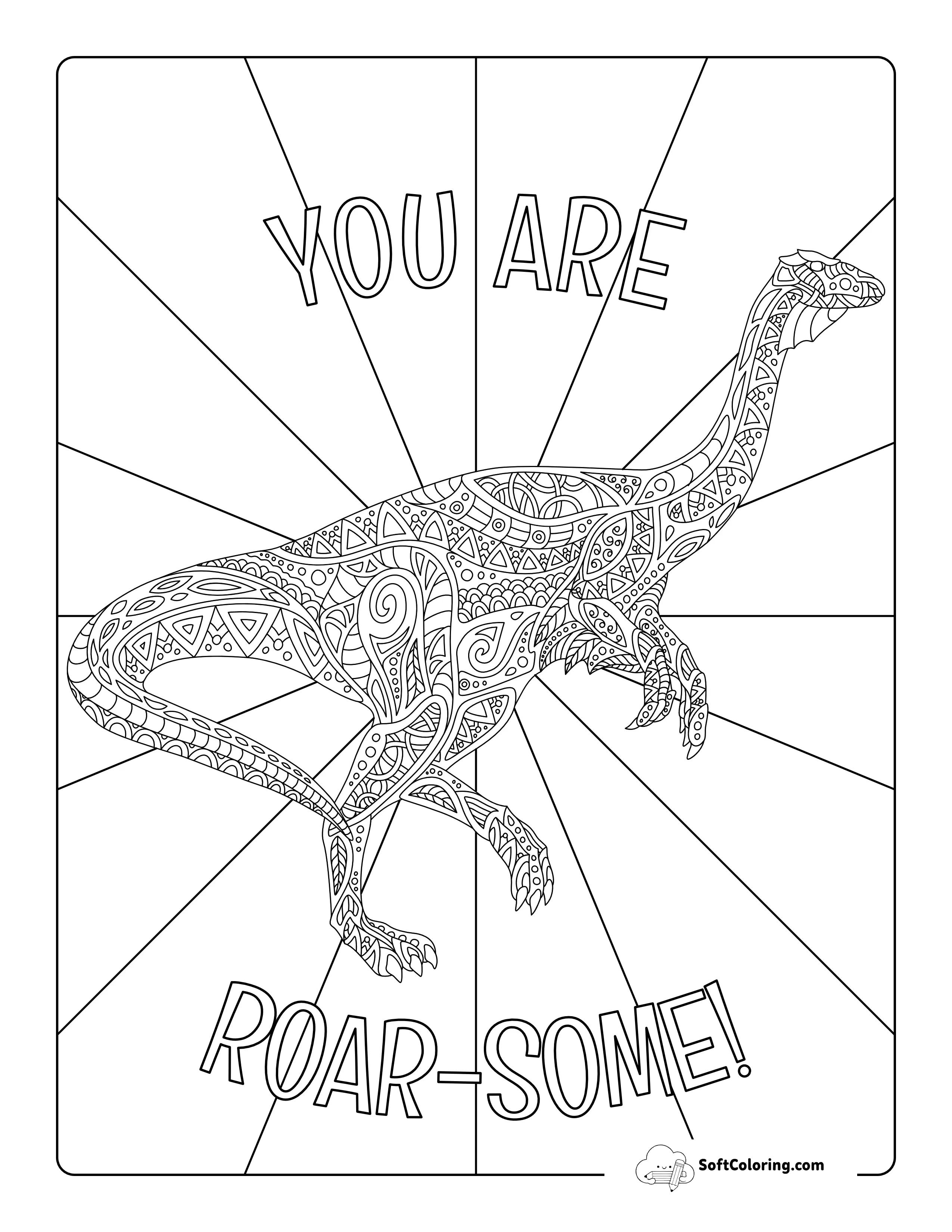 Patterned Dinosaur Doodle For Adults To Color