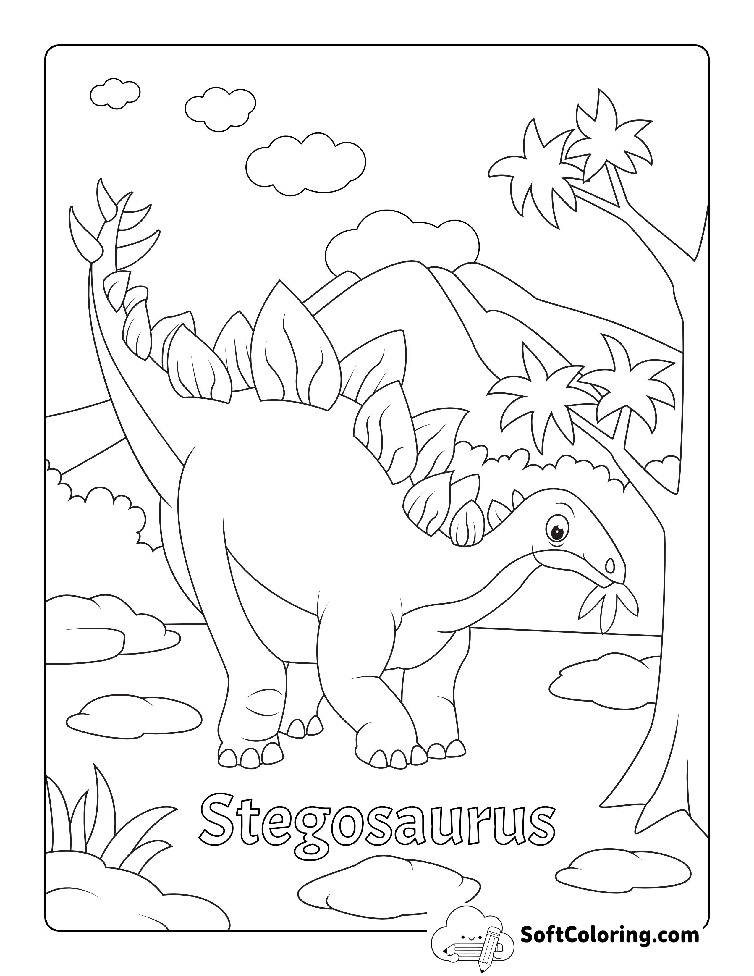 Stegosaurus Eating Leaves Dinosaur Coloring Page