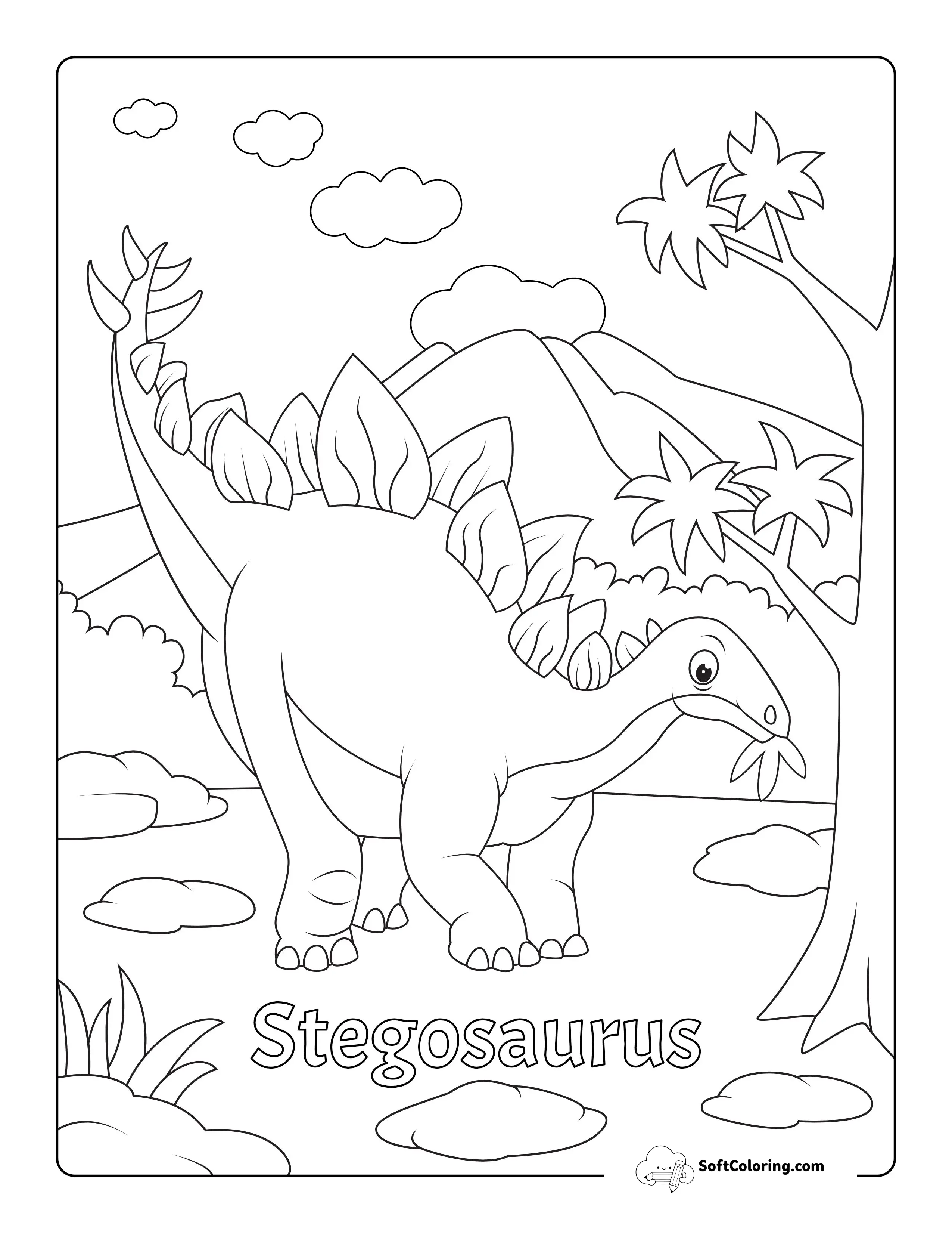 Stegosaurus Eating Leaves Dinosaur Coloring Page