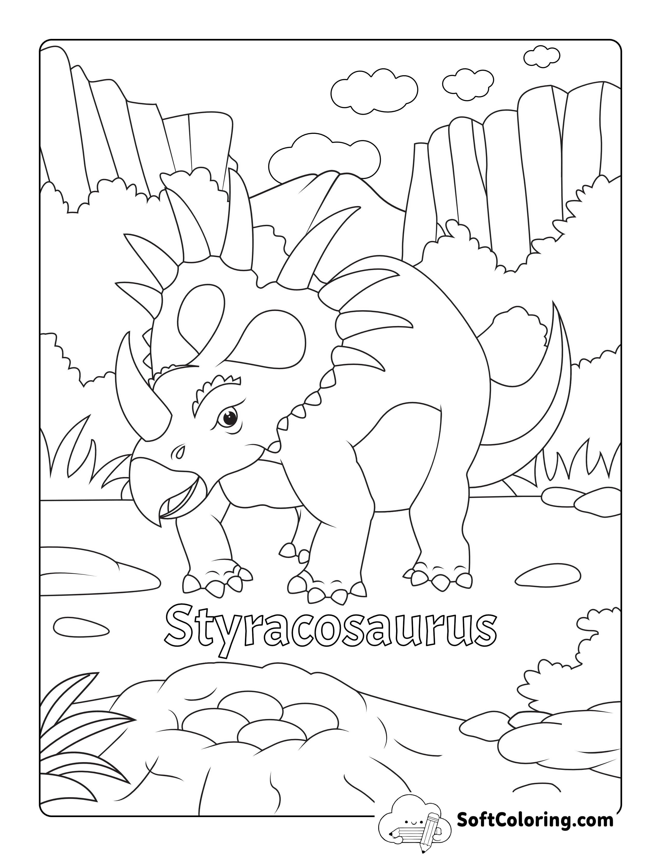 Styracosaurus with Eggs Dinosaur Coloring Sheet