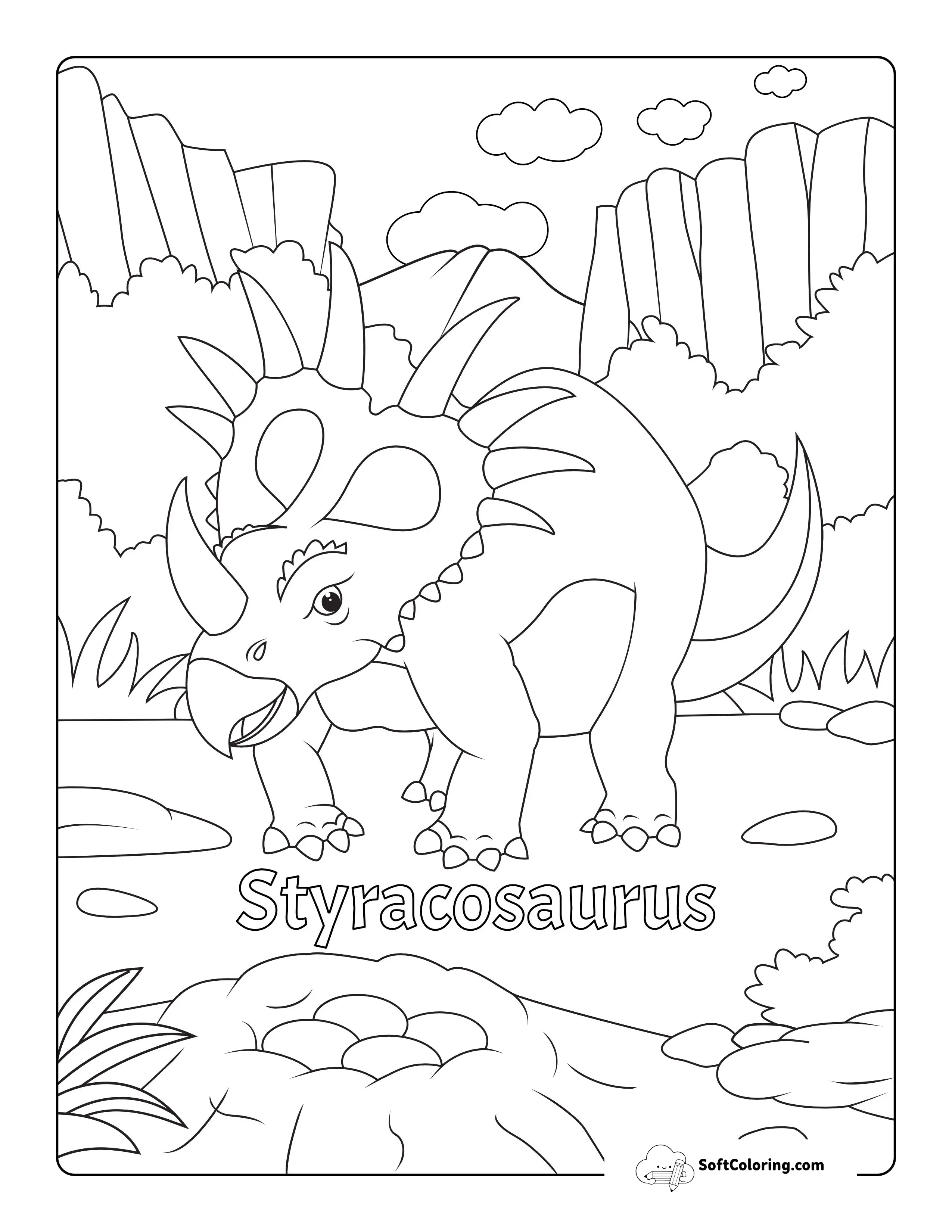 Styracosaurus With Eggs Dinosaur Coloring Sheet