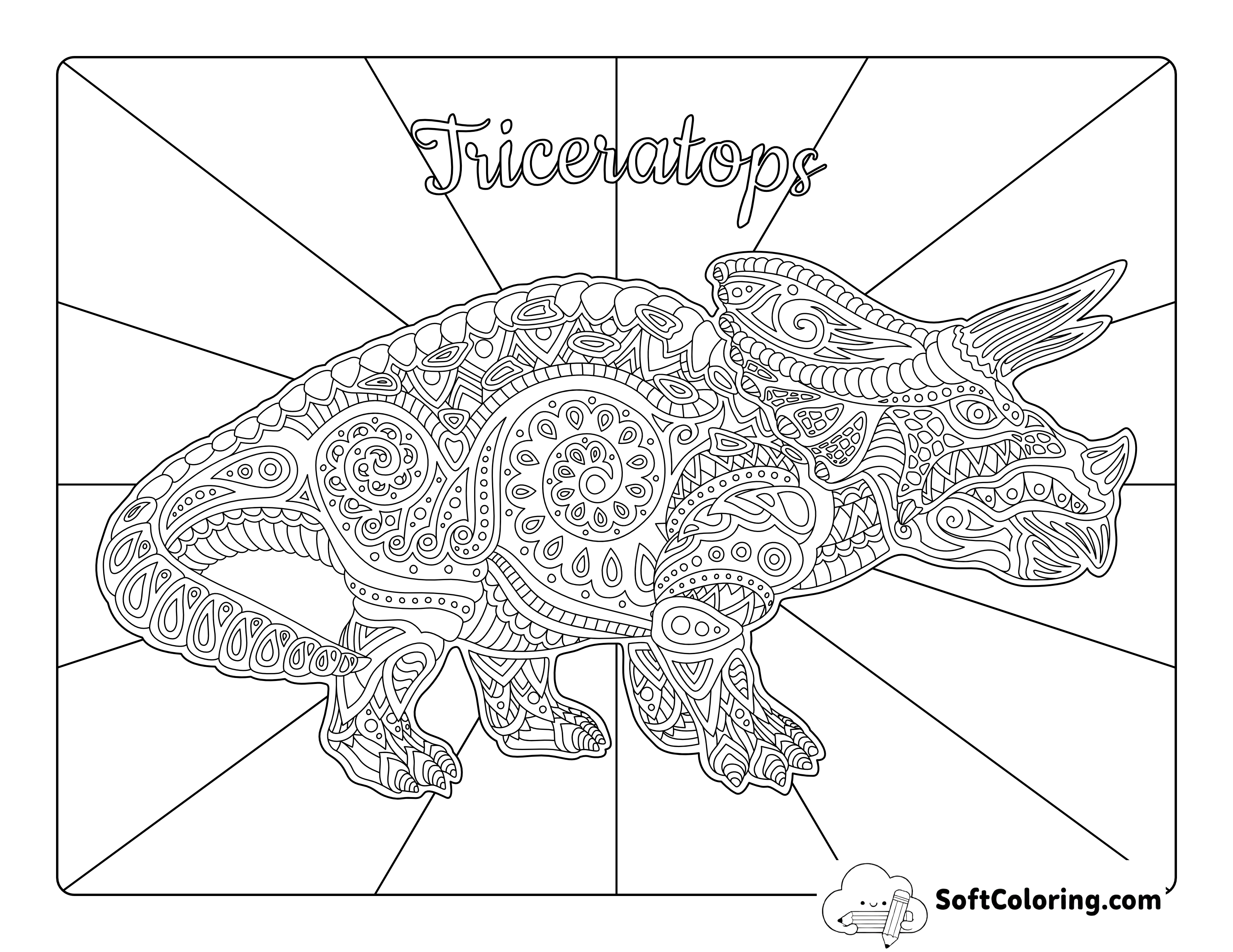 Triceratops Dinosaur Coloring Page for Adults