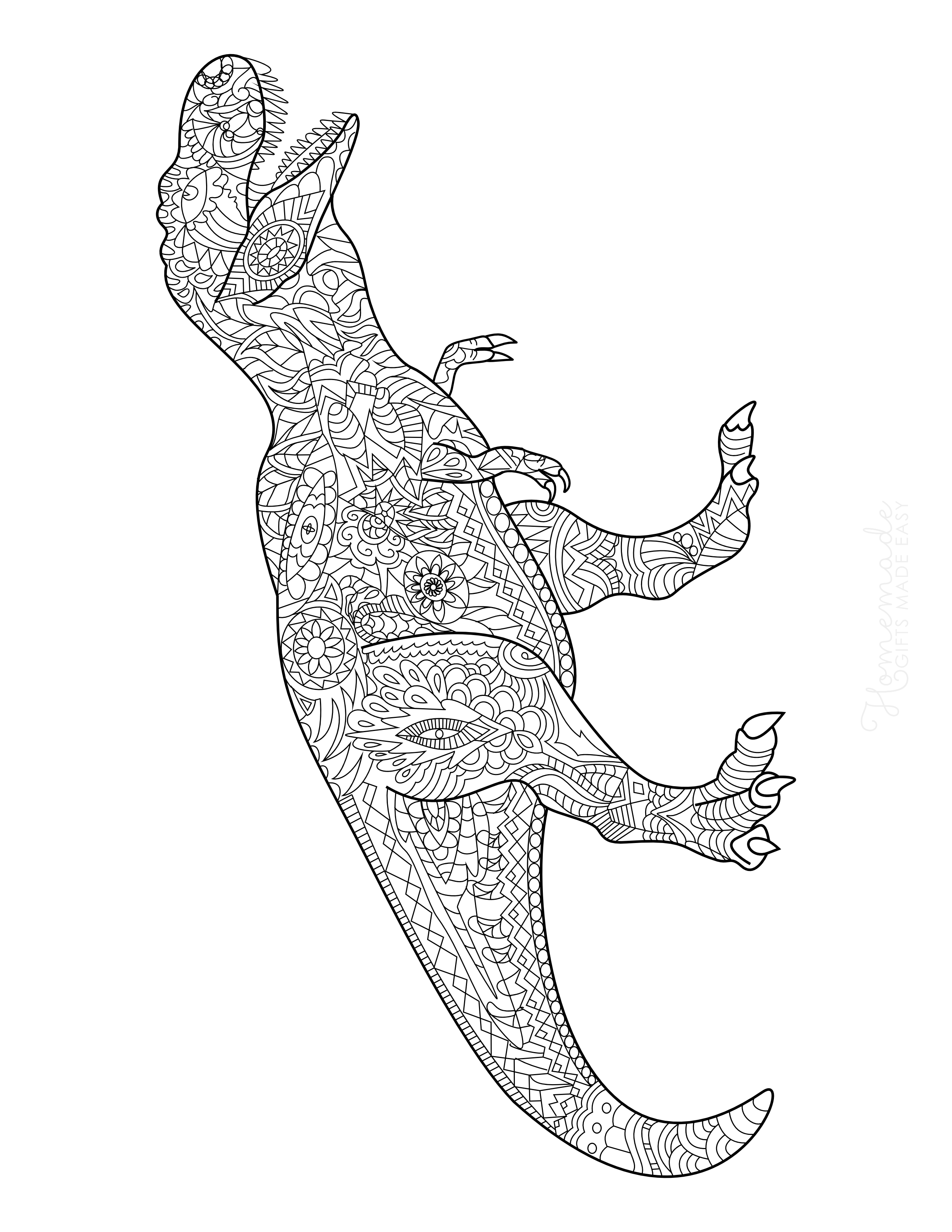 Patterned Tyrannosaurus Coloring Page for Adults