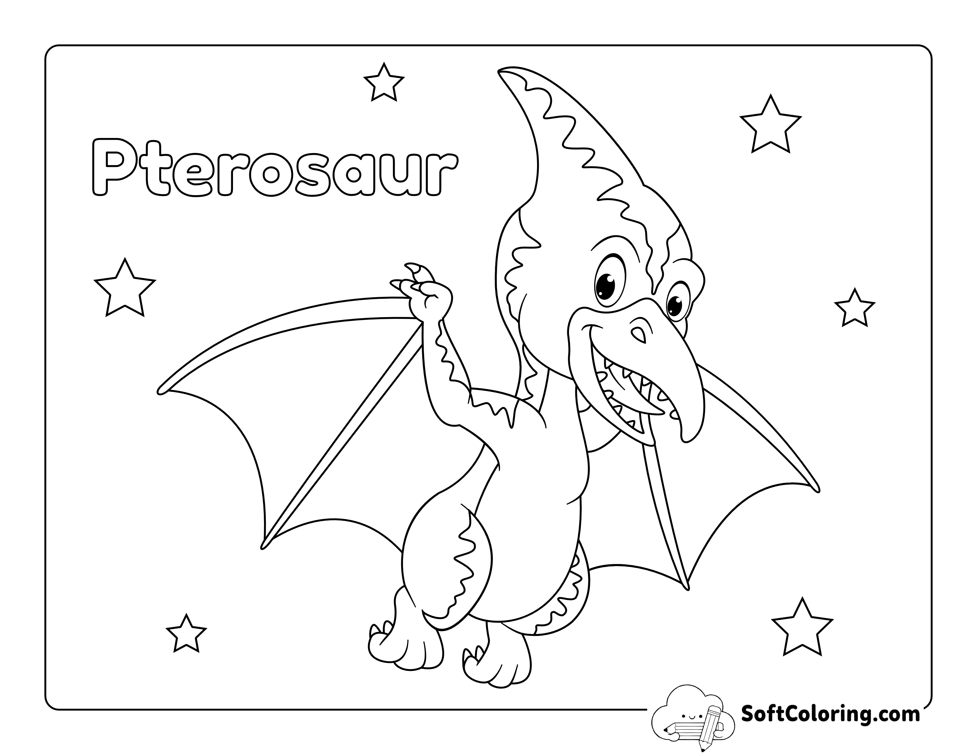 Cute Flying Dinosaur for Preschoolers to Color