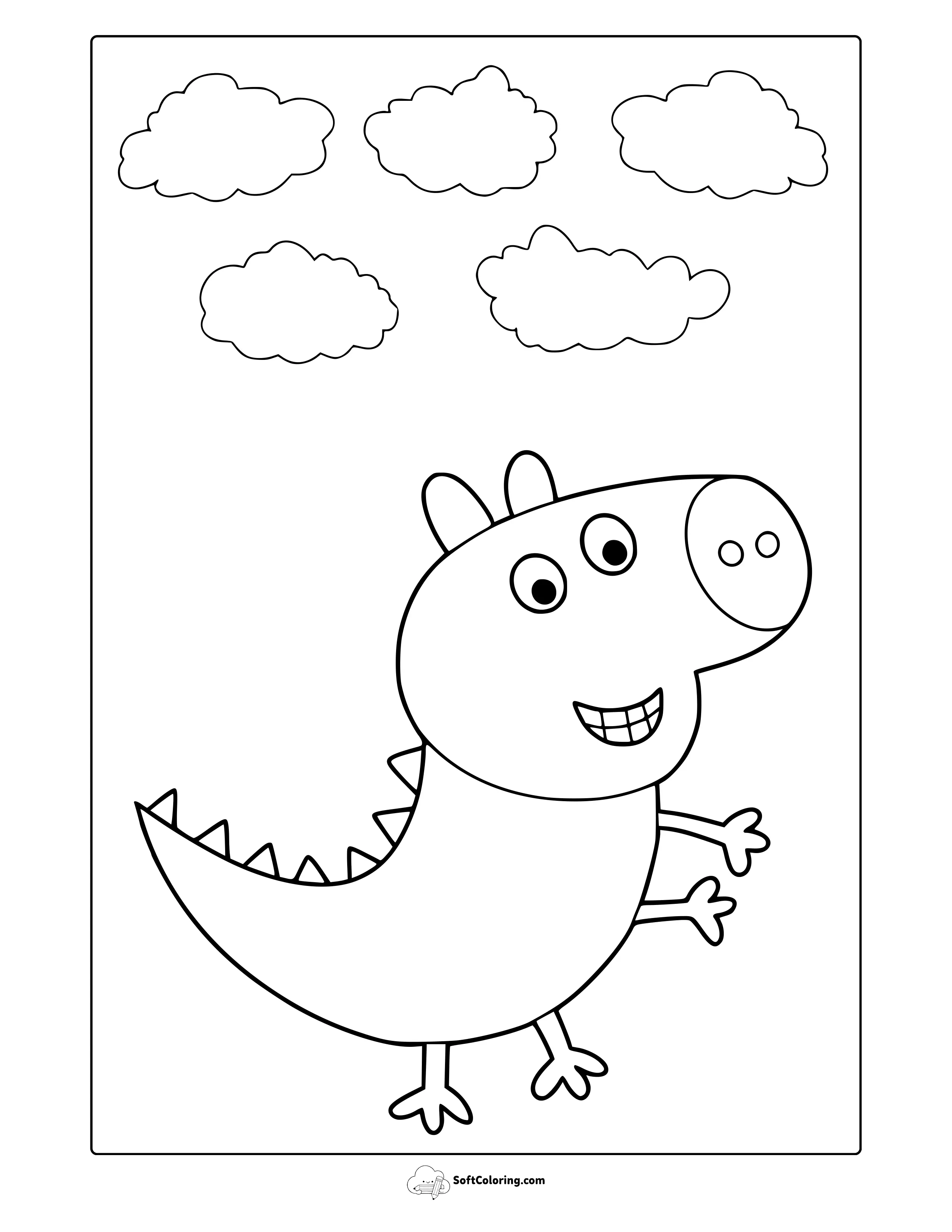 Dinosaur Themed Peppa Pig Coloring Page