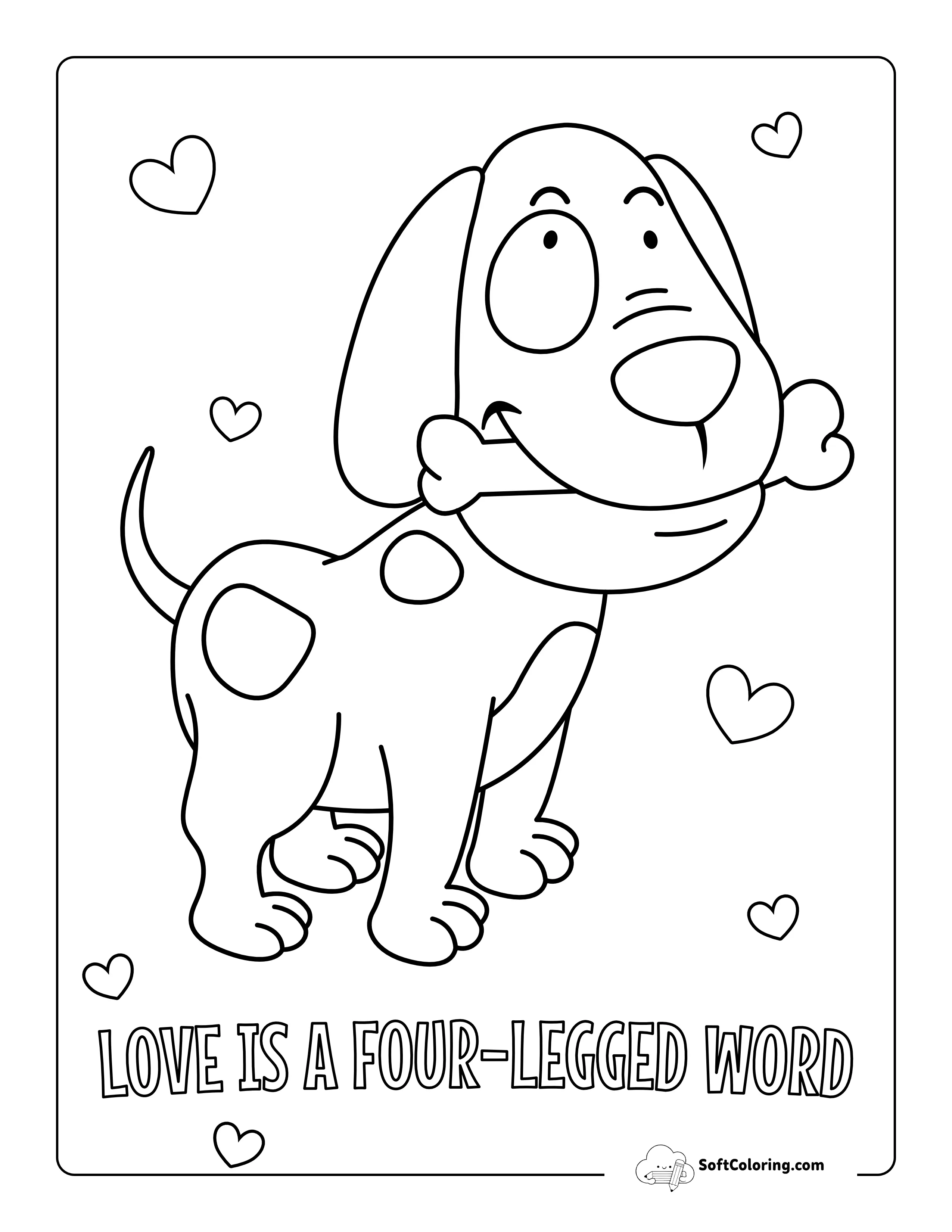 Cute Puppy With Bone Picture To Color