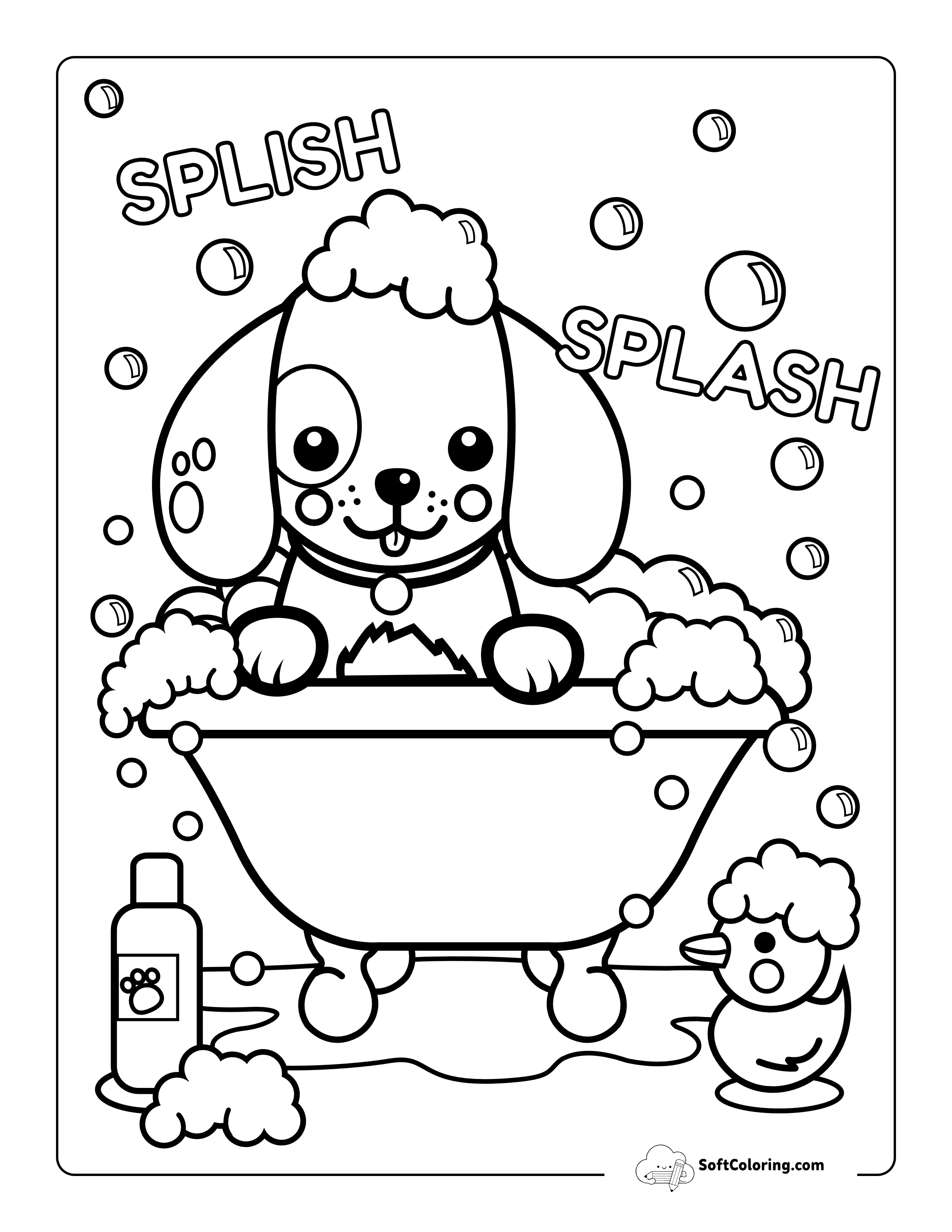 Cute Dog In The Bath Coloring Page