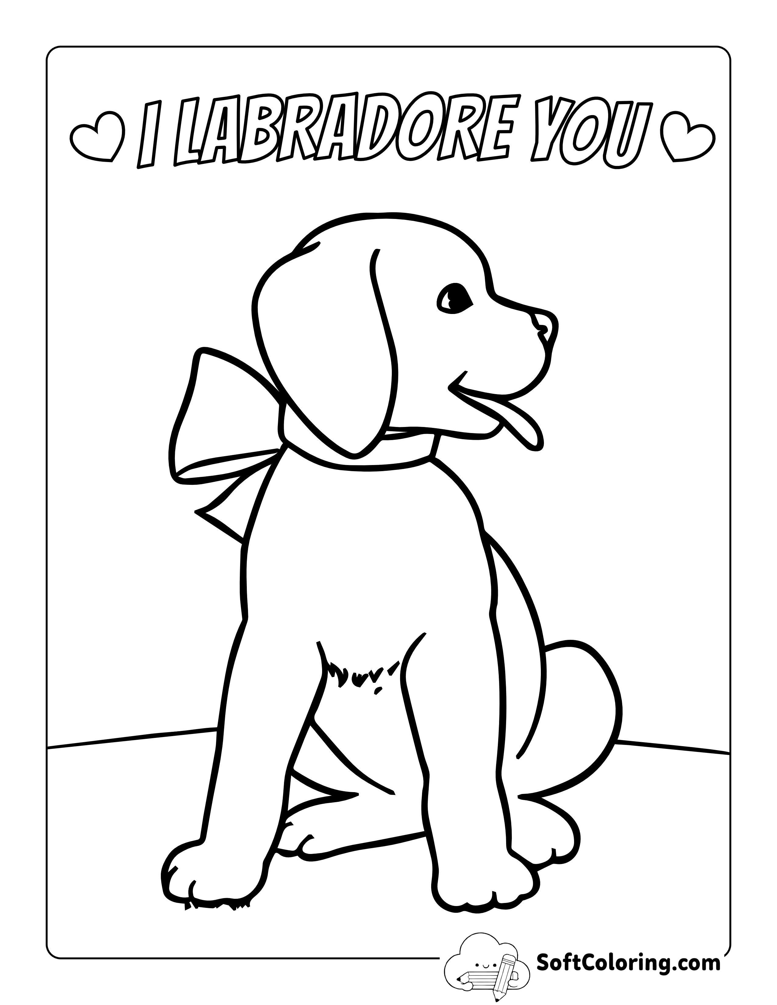 Cute Puppy with Bow Coloring Page - Easy