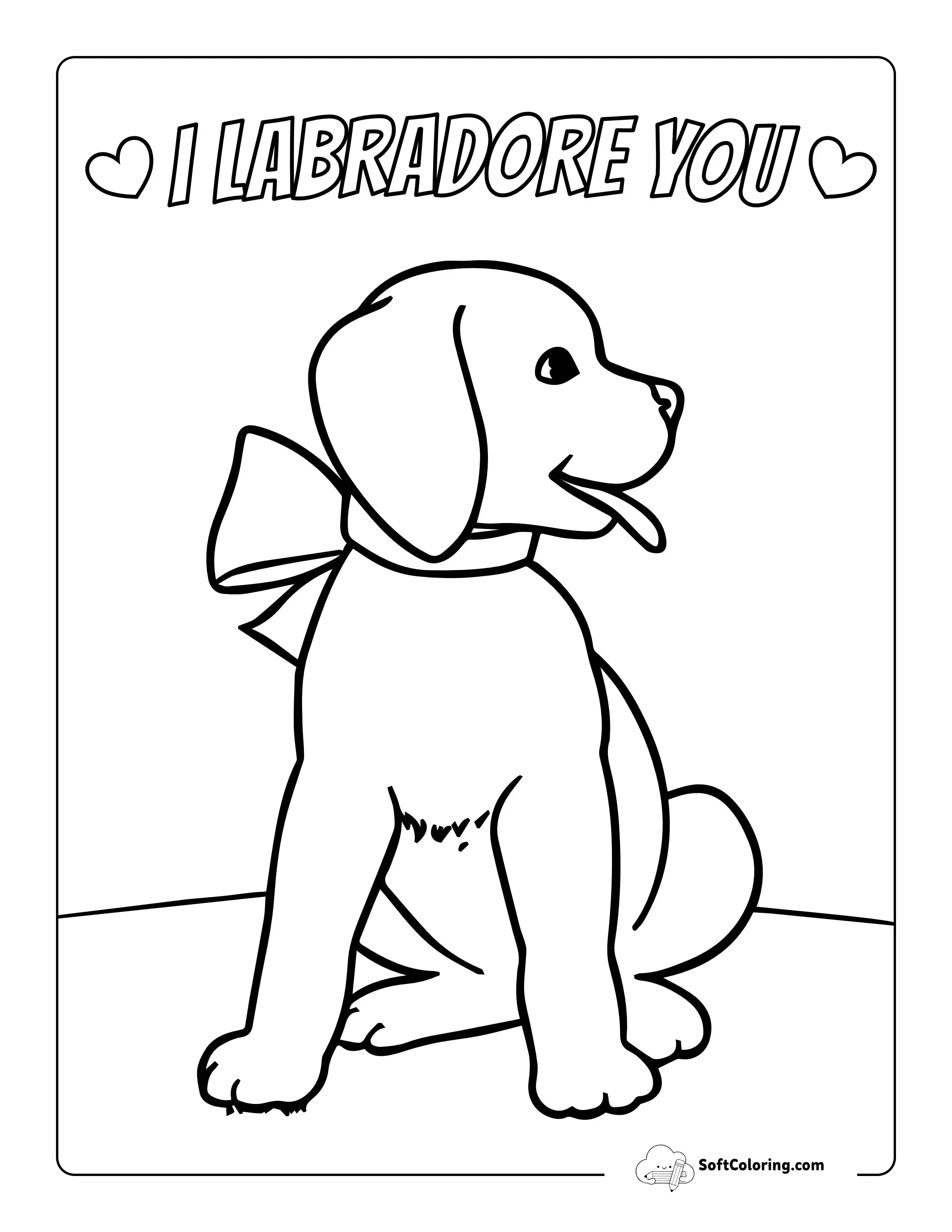 Cute Puppy With Bow Coloring Page - Easy