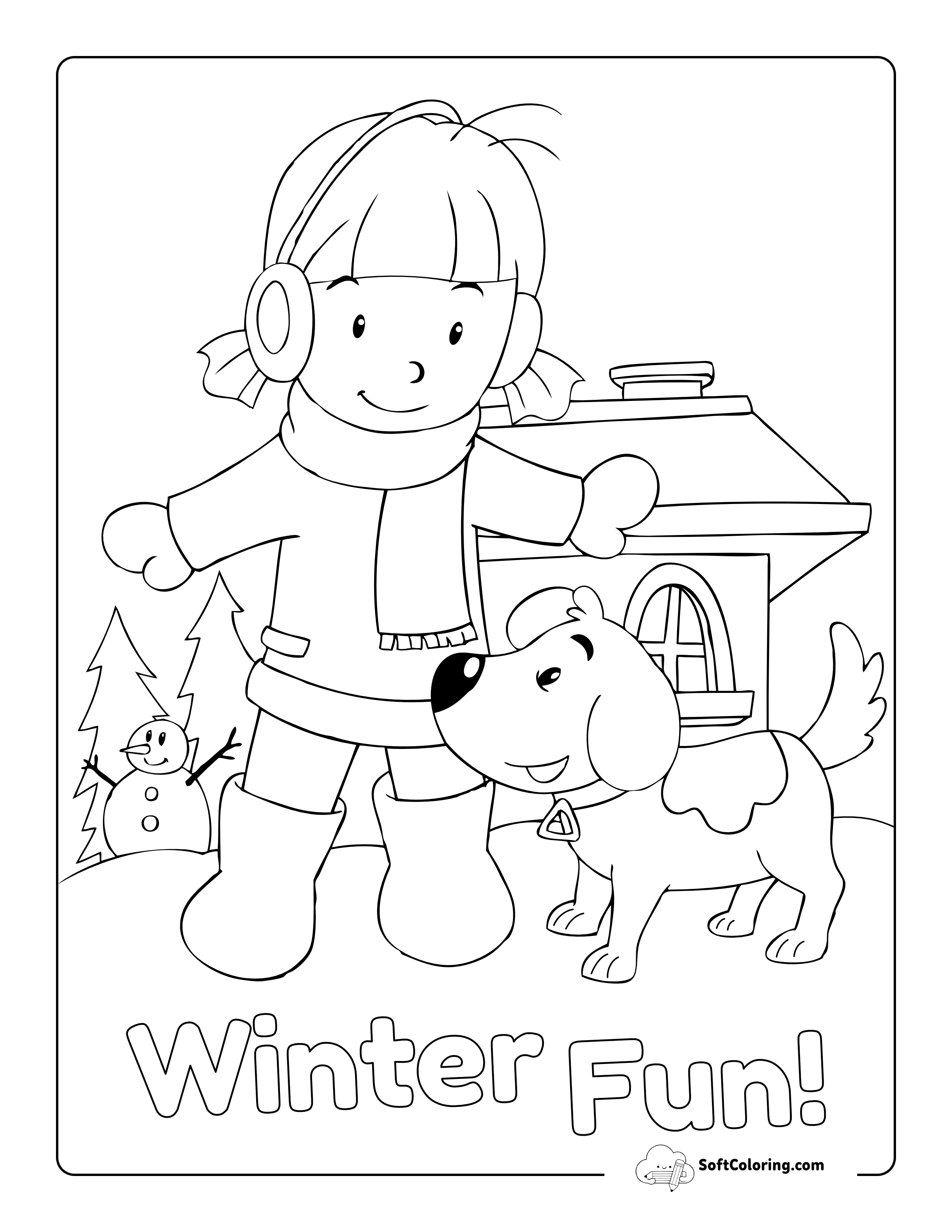 Winter Scene With Puppy Dog Coloring Page