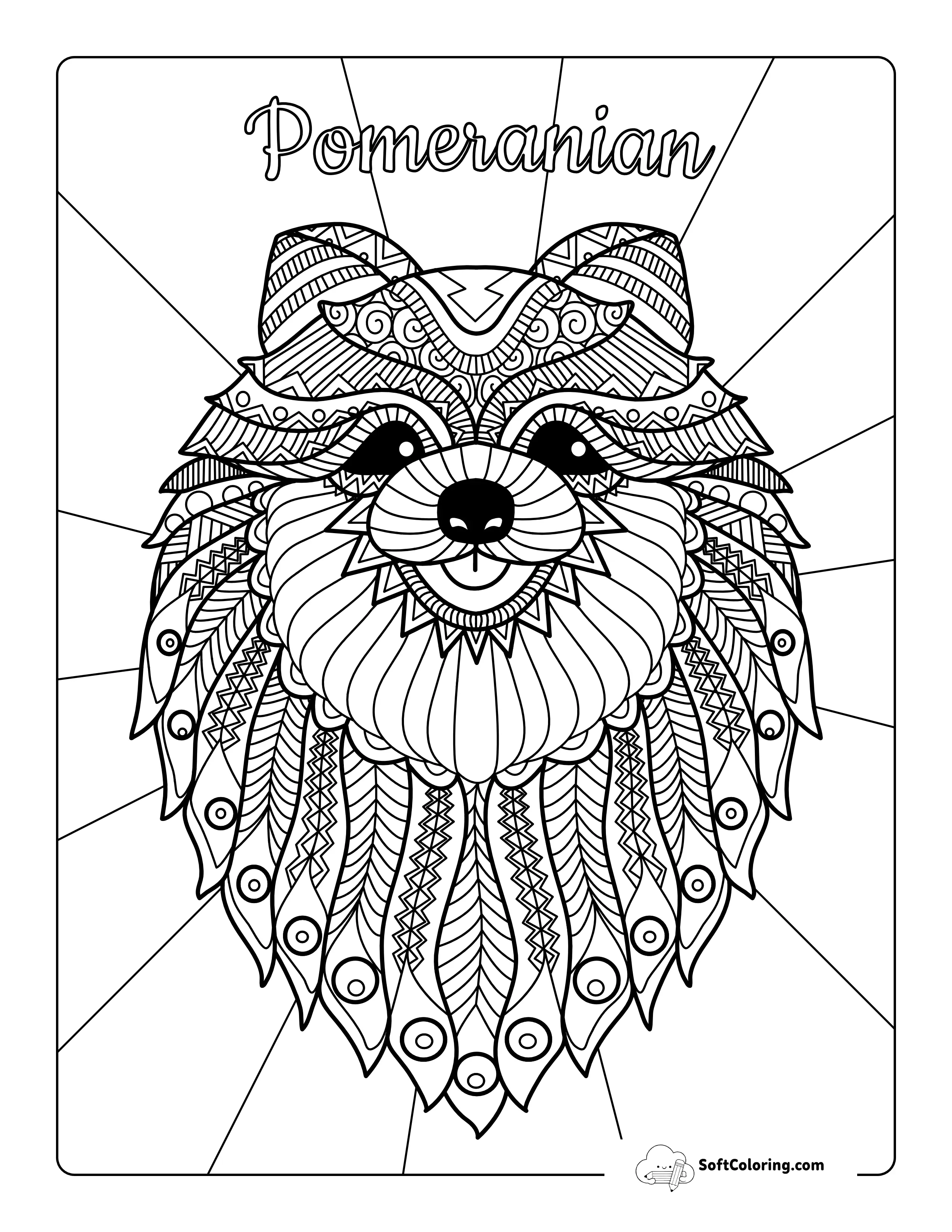 Hard Pomeranian Dog Coloring Sheet For Adults