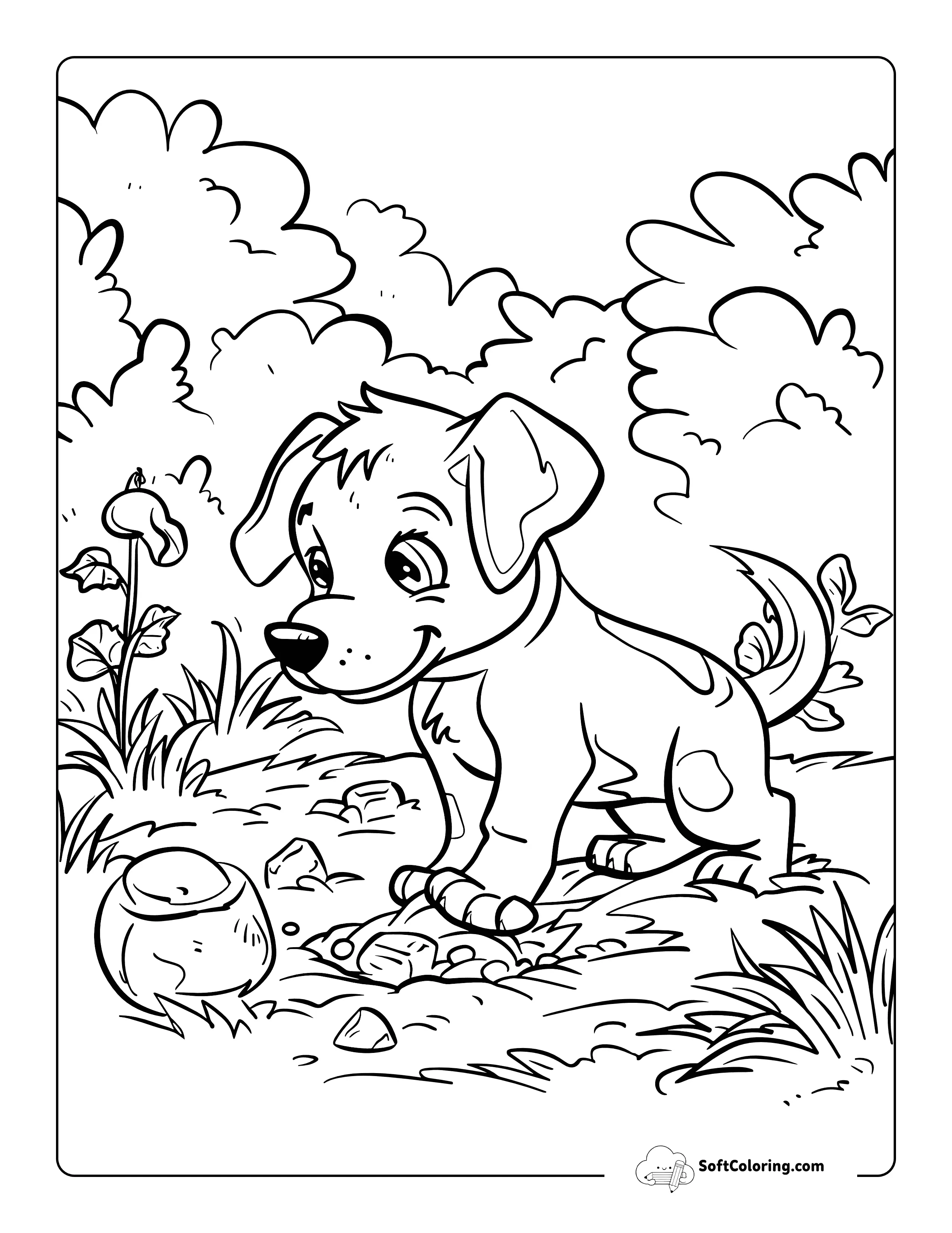 Mischievous Dog Digging In Garden For Kids