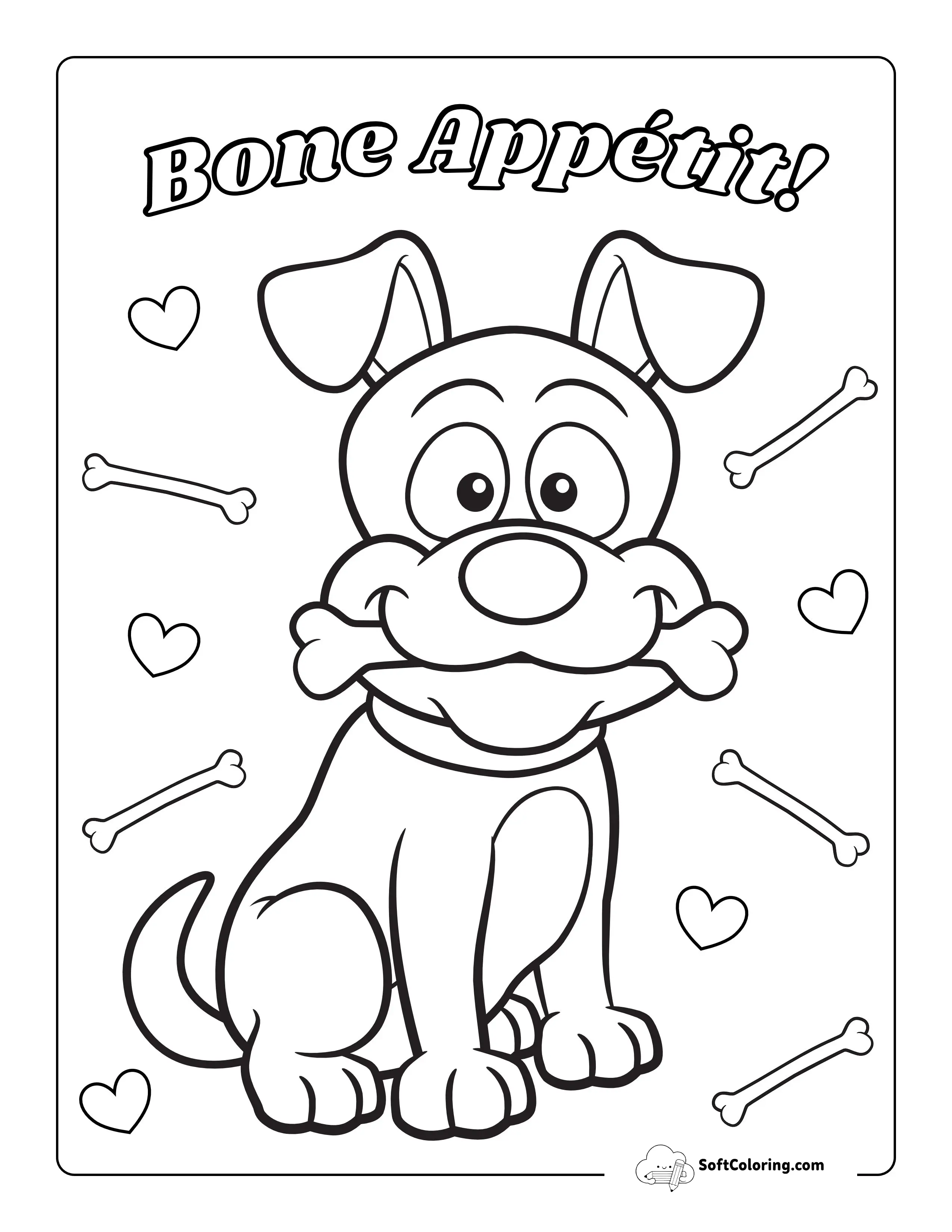 Cartoon Puppy Dog With Bone Coloring Page
