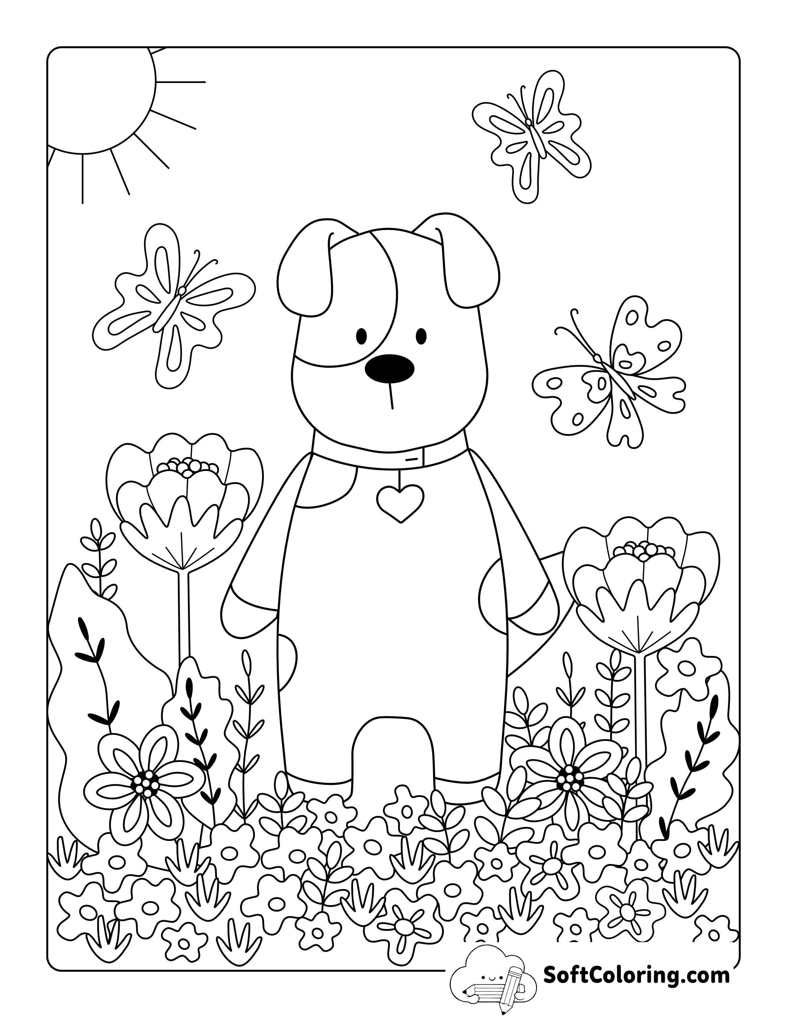 Cute Sunny Garden with Butterflies Picture to Color