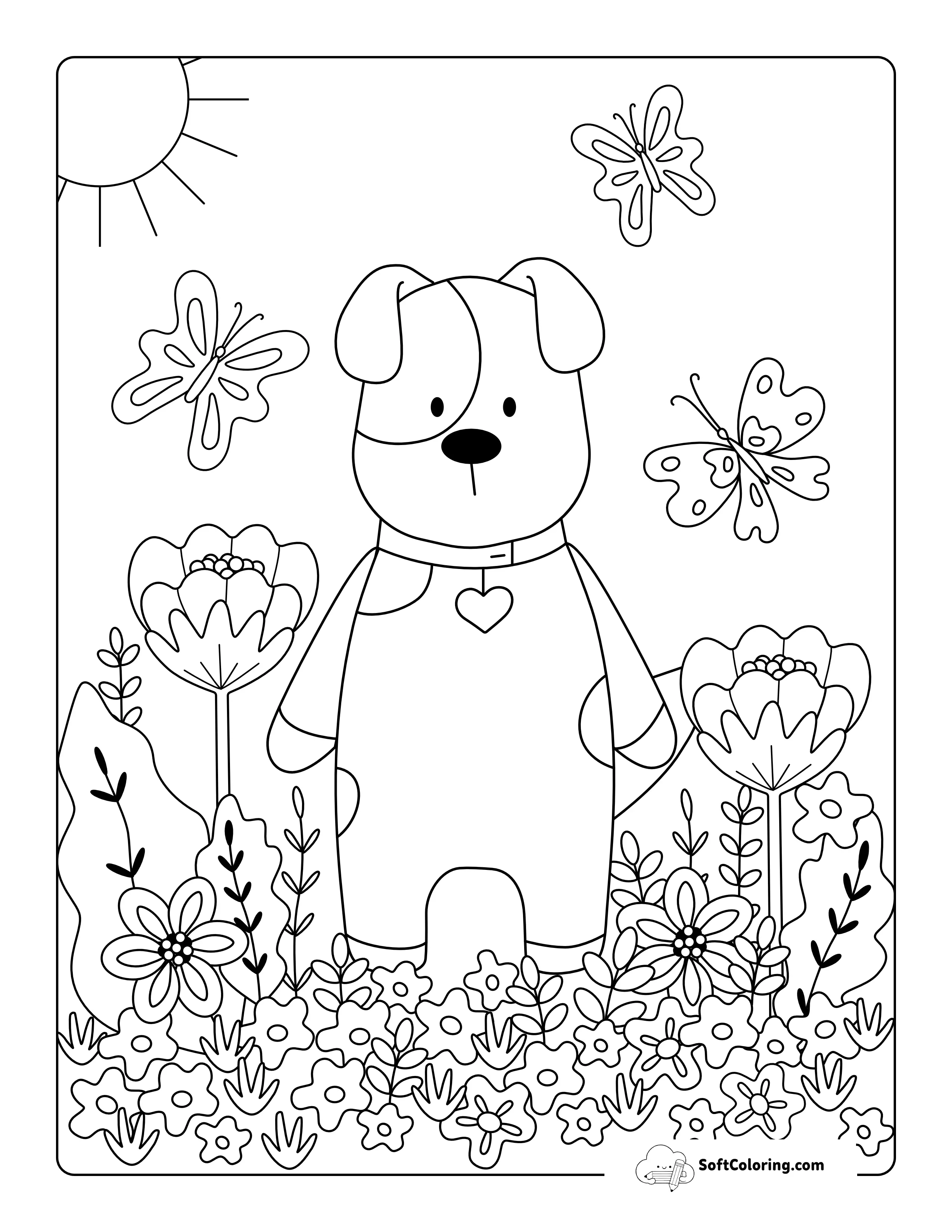 Cute Puppy In The Garden Picture To Color