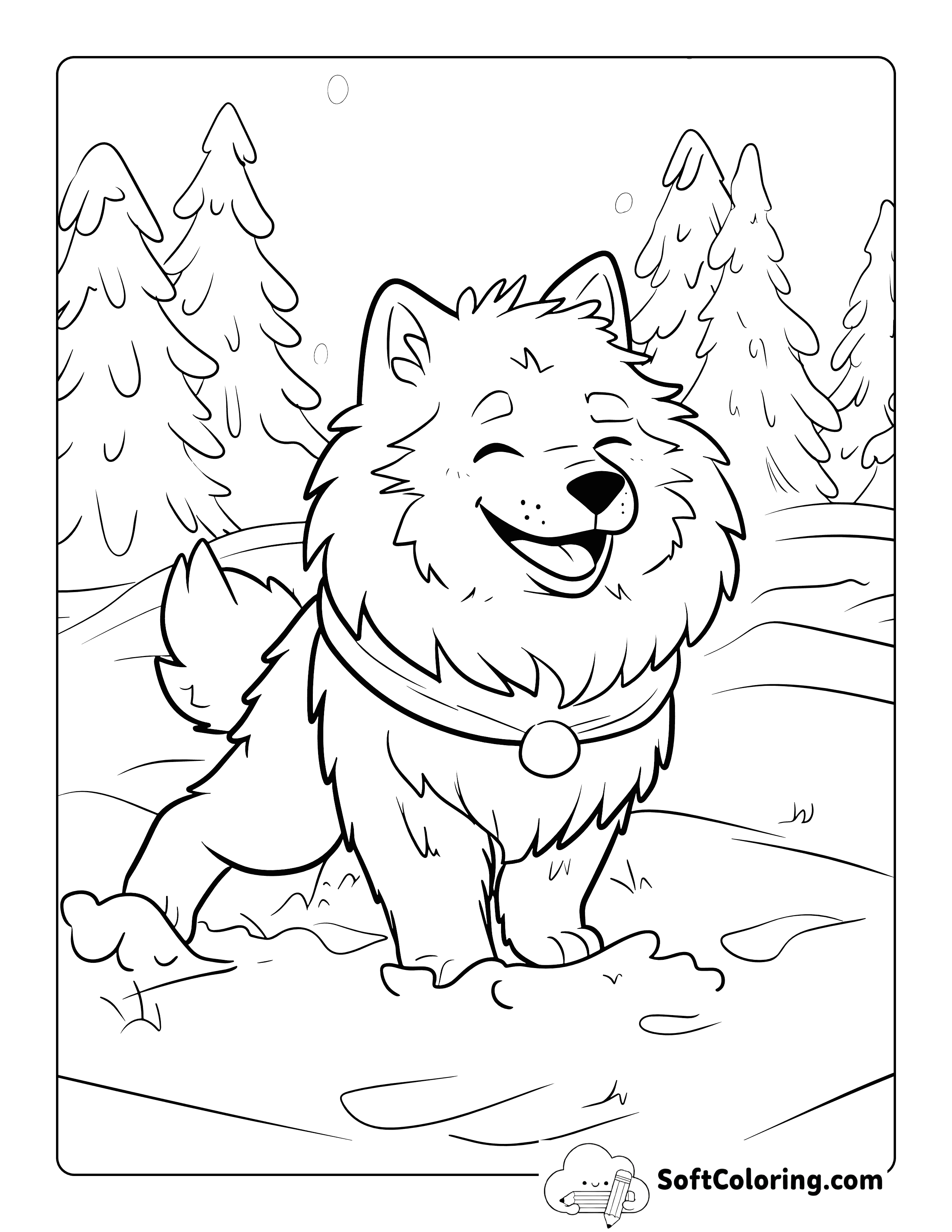 Happy Samoyed Playing in Snow for Kids
